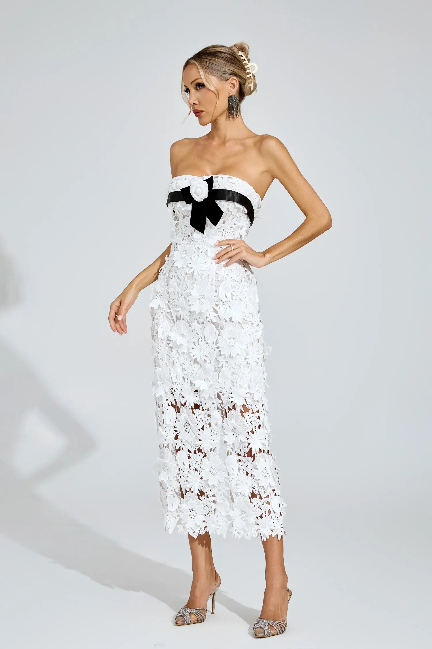 Brianna White Floral Lace Maxi Dress