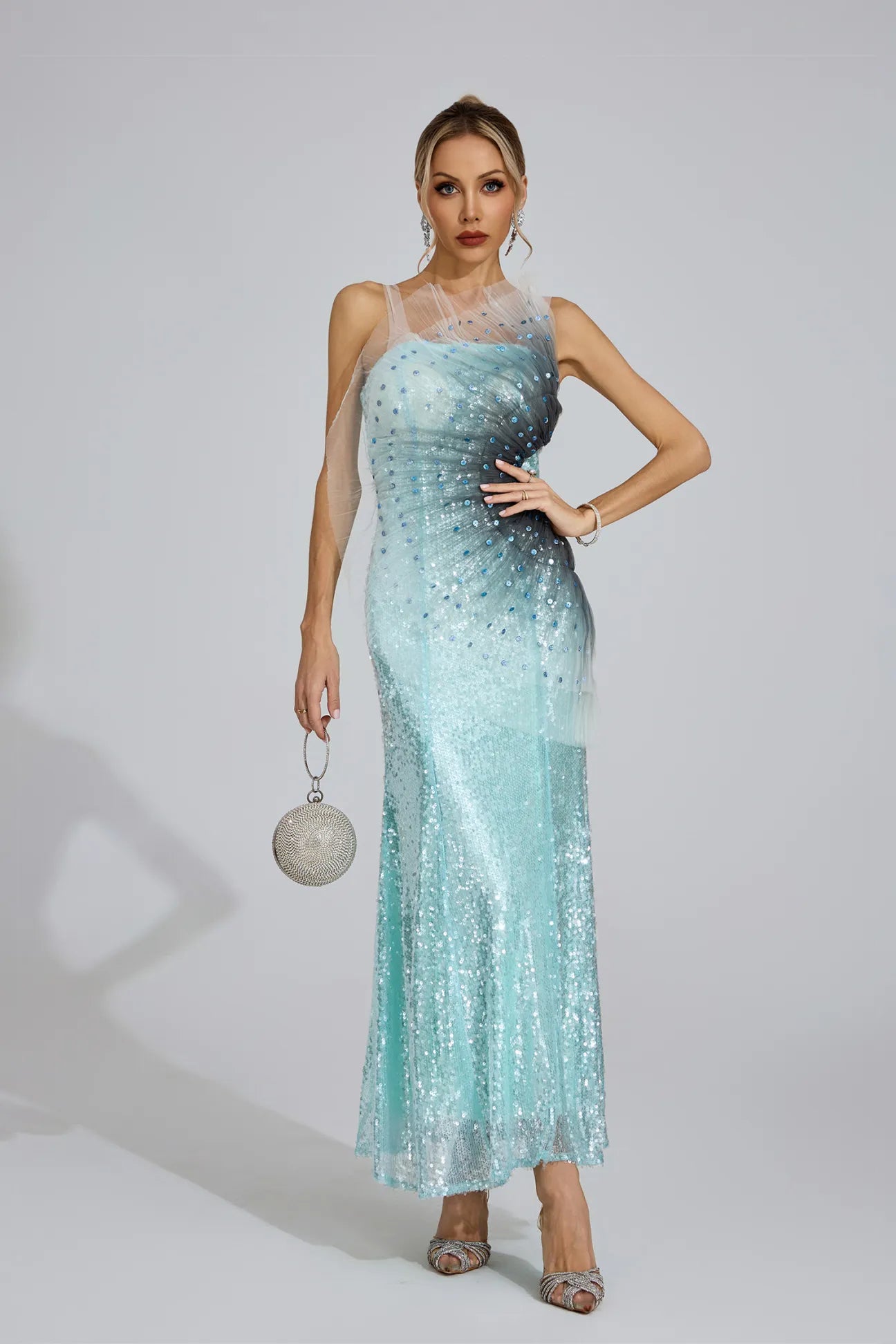 Alessia Lake Blue Sequined Maxi Dress