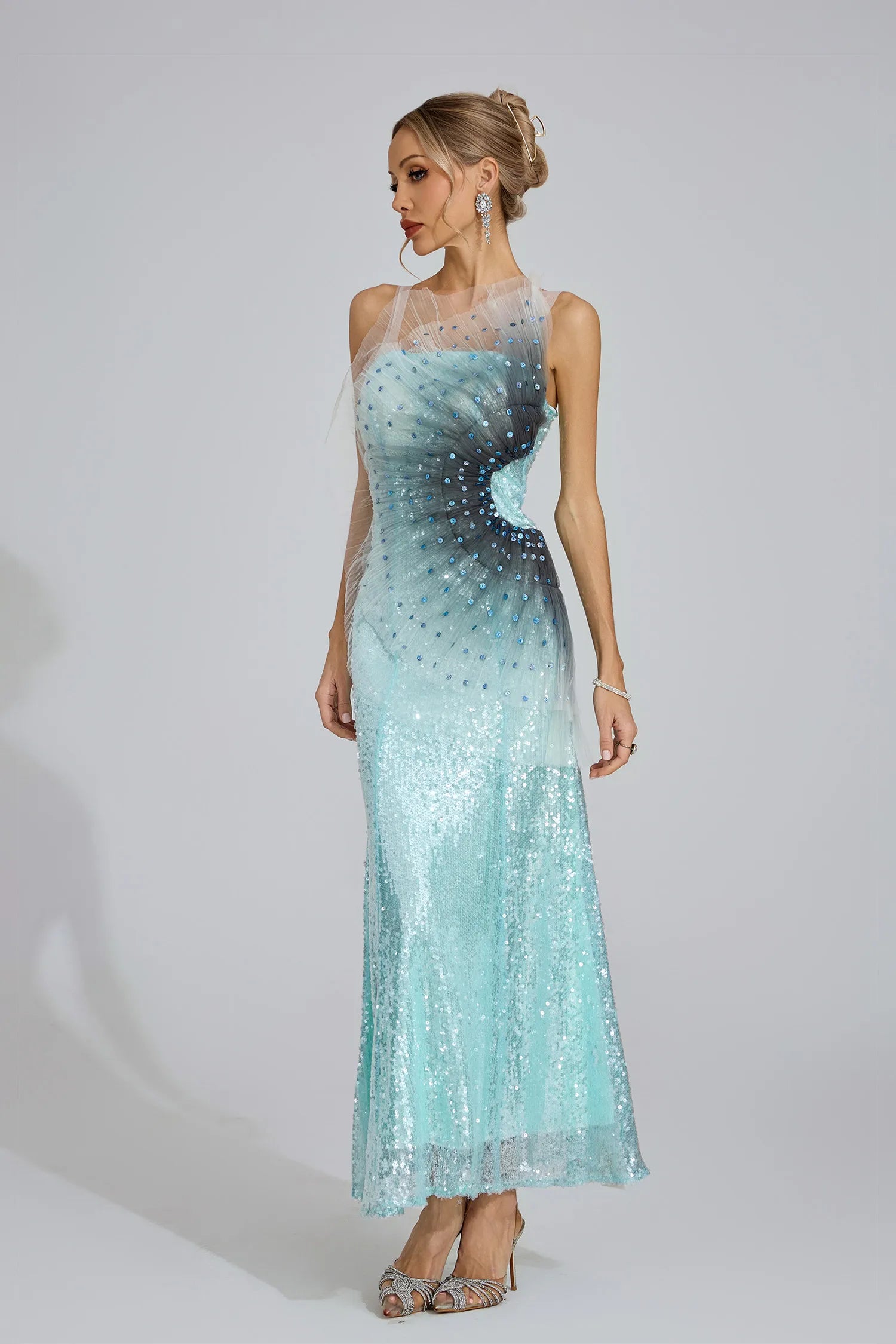 Alessia Lake Blue Sequined Maxi Dress