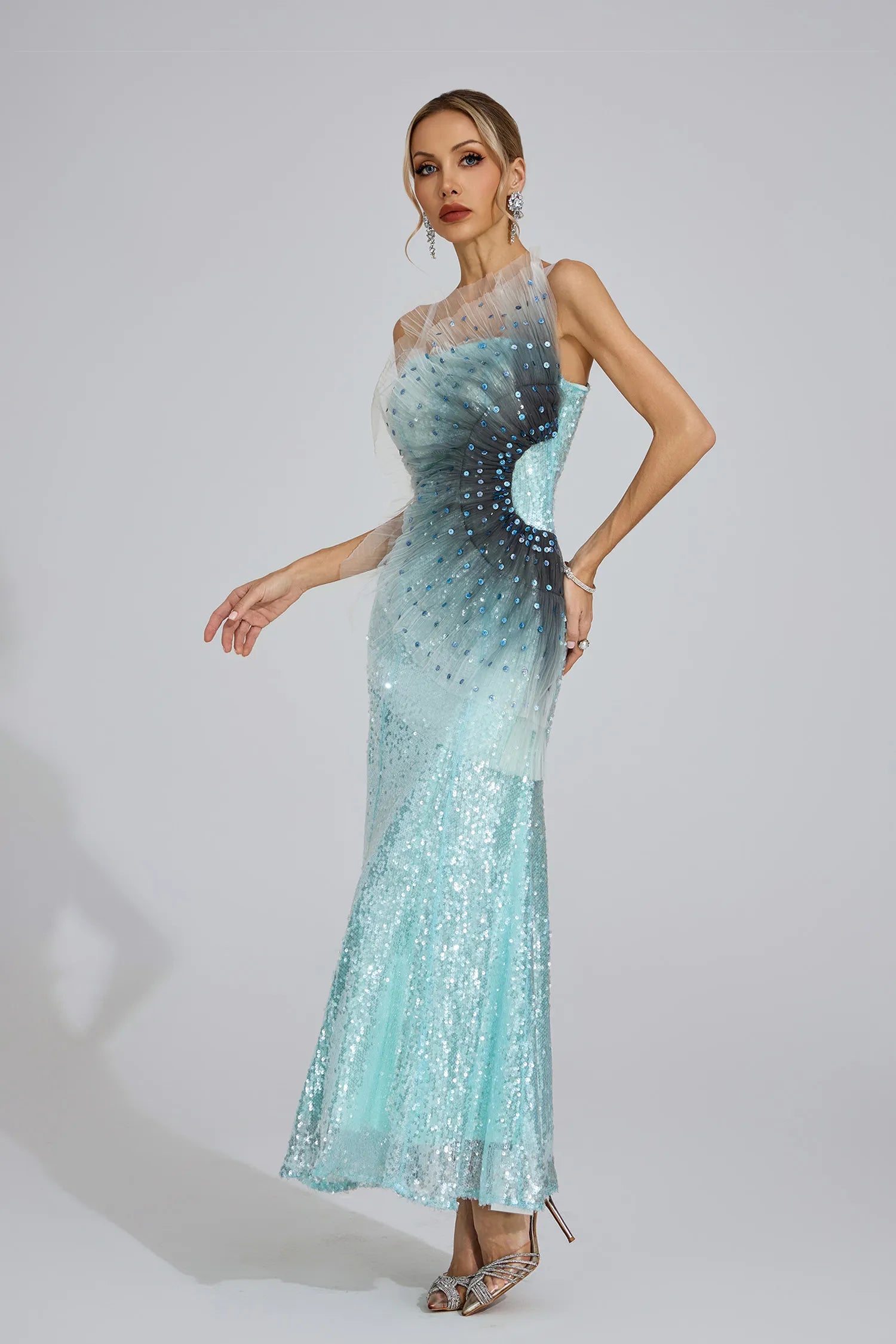 Alessia Lake Blue Sequined Maxi Dress