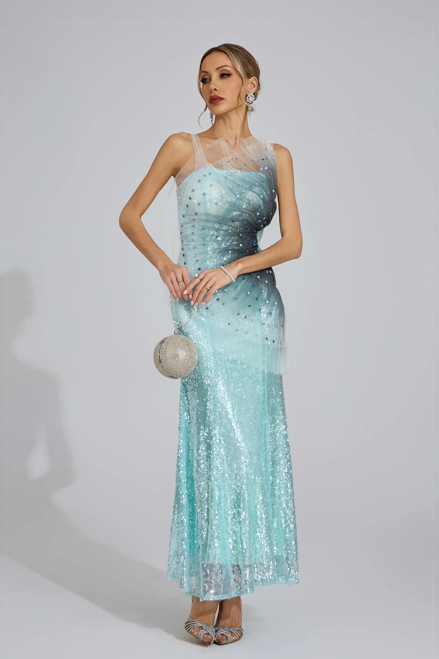 Alessia Lake Blue Sequined Maxi Dress