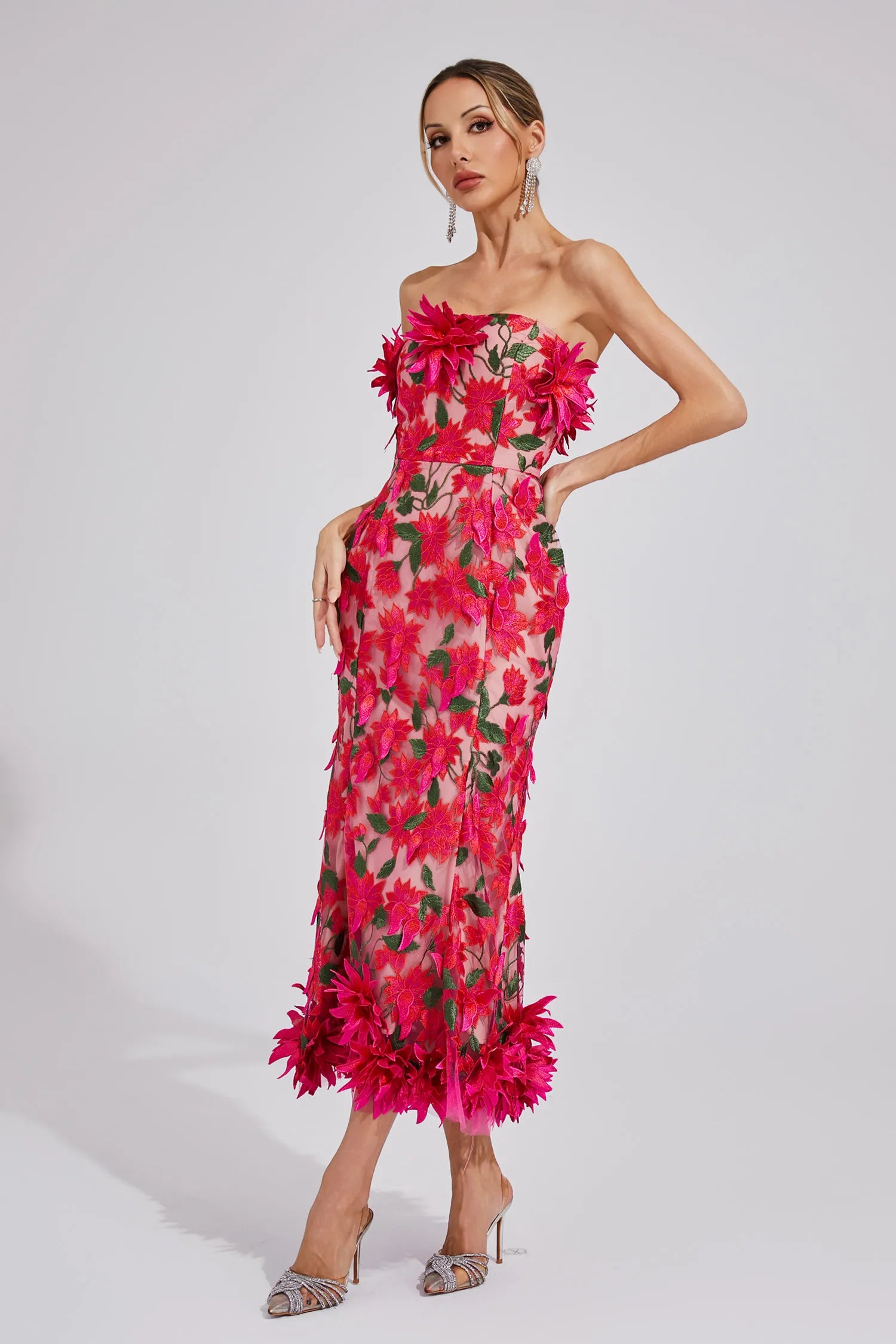Aitana Red Flower Off Shoulder Maxi Dress