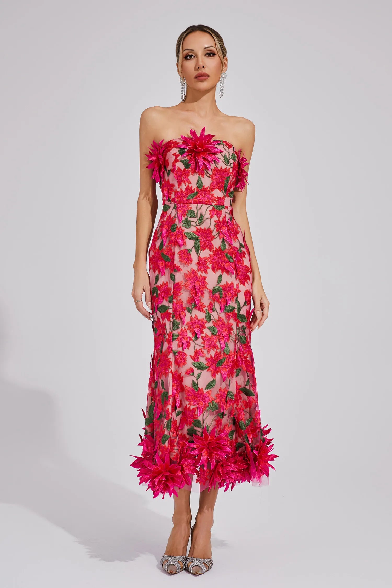 Aitana Red Flower Off Shoulder Maxi Dress