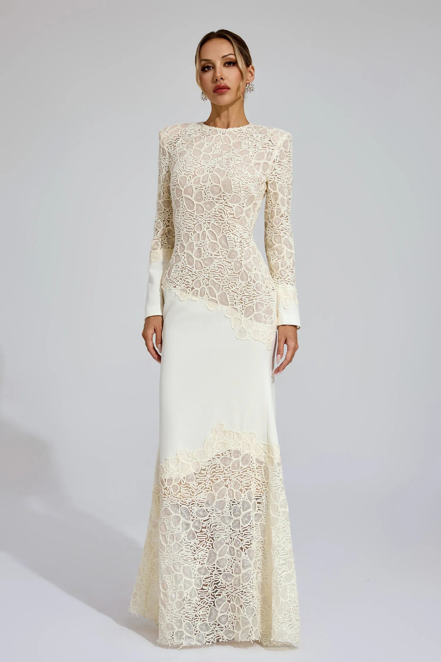 Gwenaëlle Beige Embroidered Maxi Dress