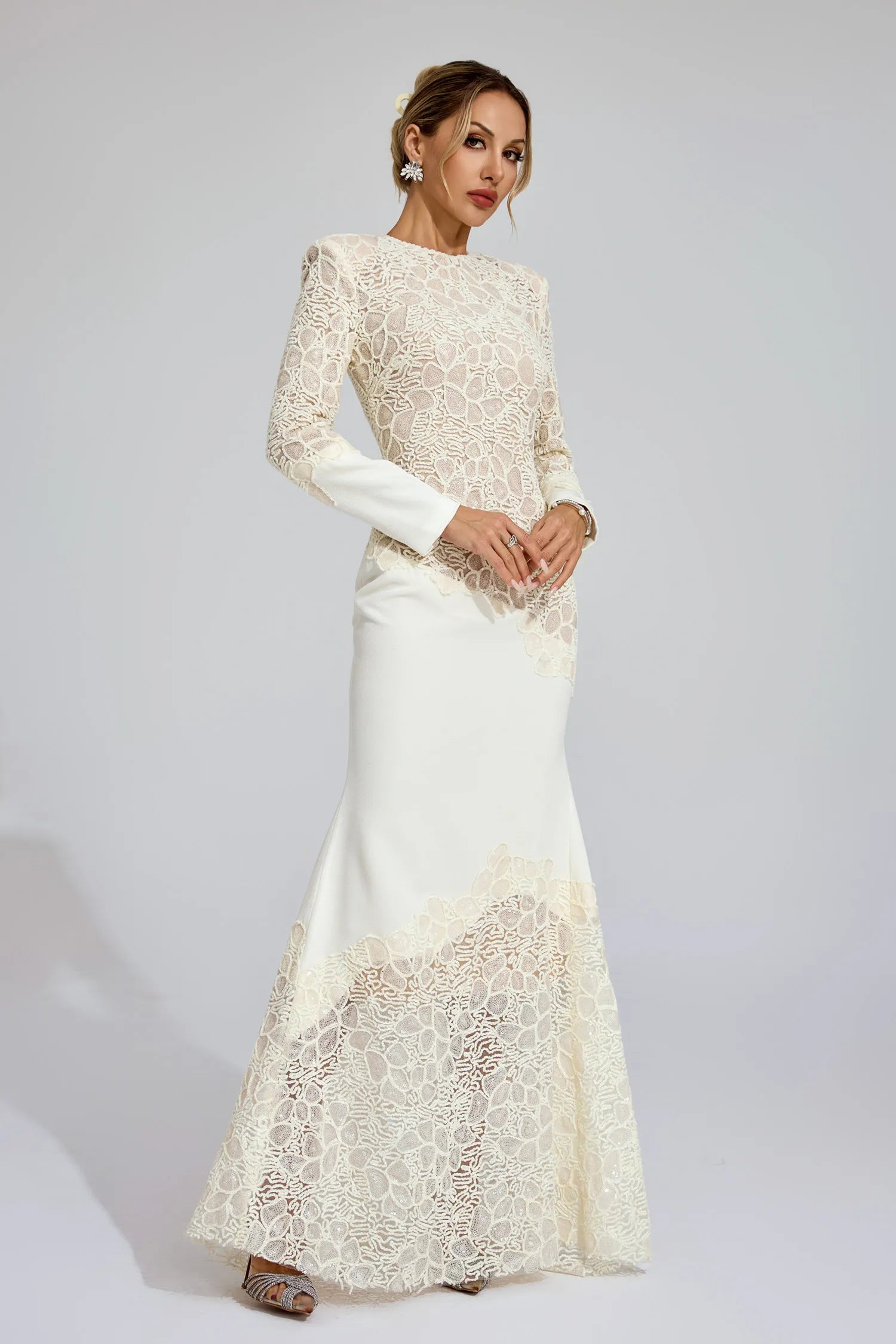 Gwenaëlle Beige Embroidered Maxi Dress