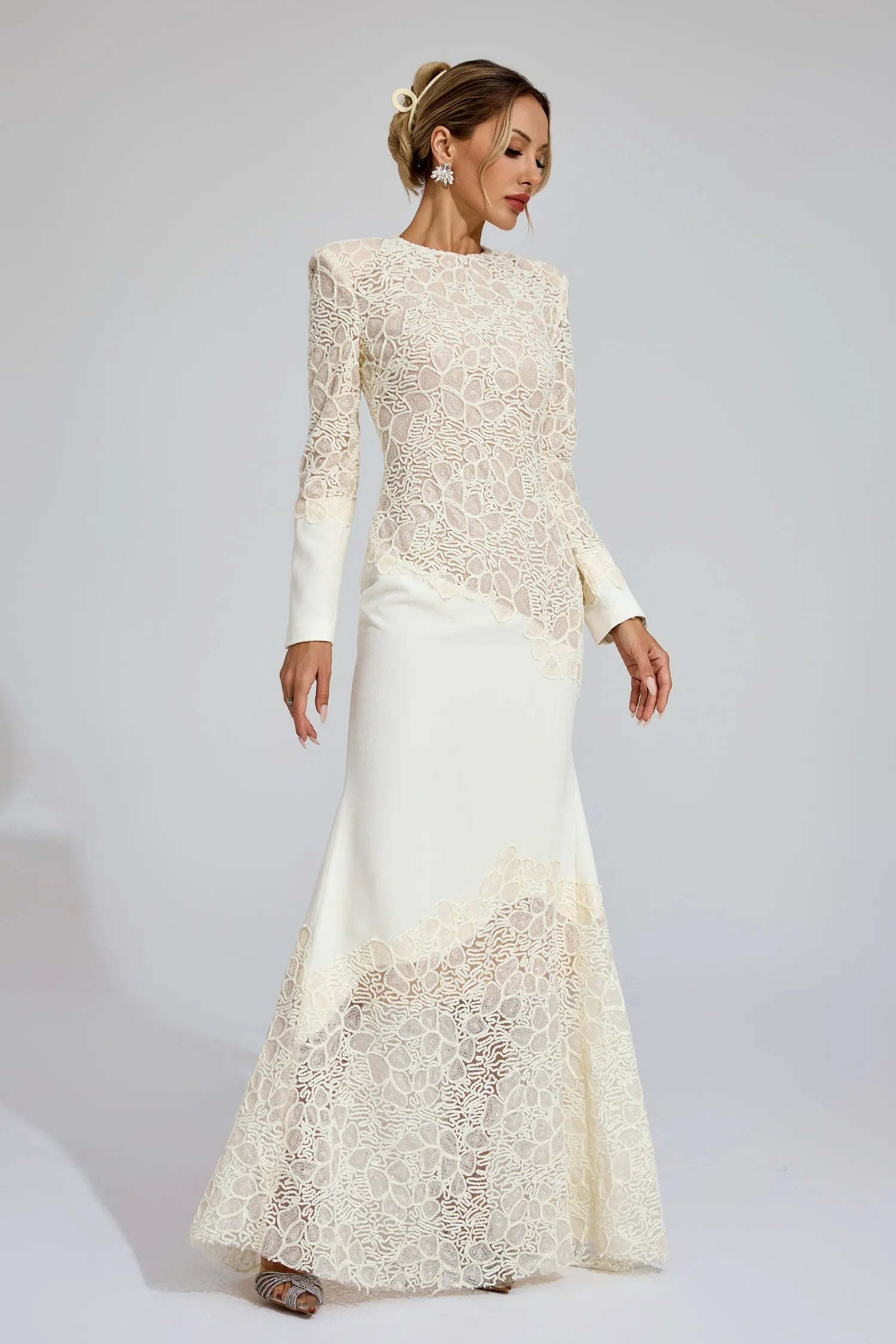 Gwenaëlle Beige Embroidered Maxi Dress