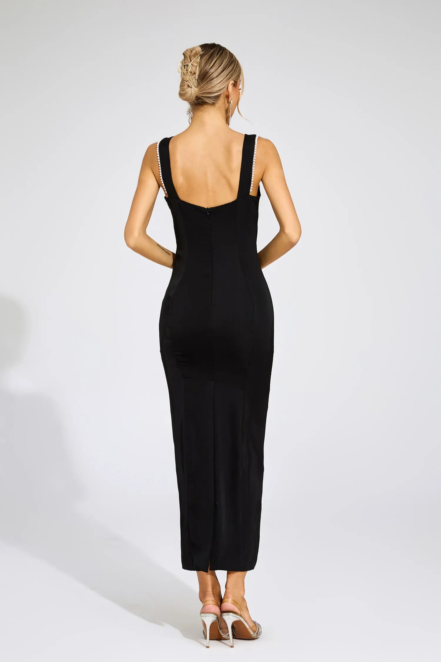 Thalia Black Pearls Maxi Dress