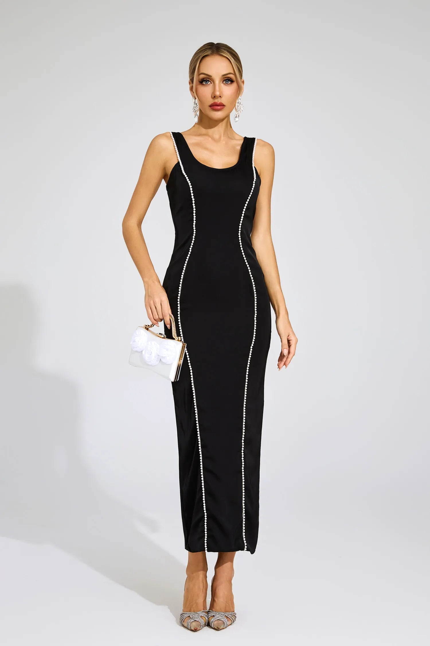 Thalia Black Pearls Maxi Dress