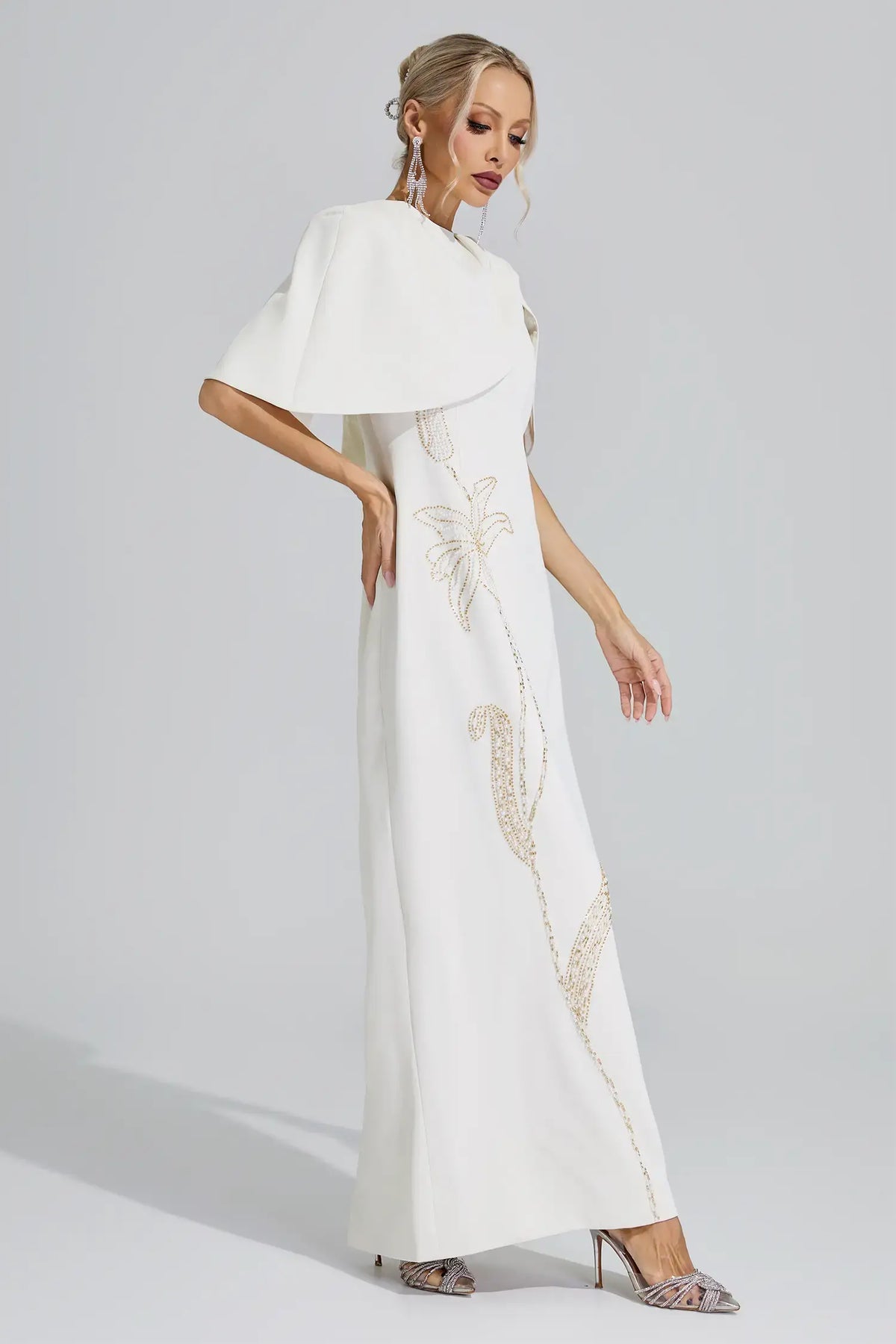 Zephyra Cape Sleeve Beaded Maxi Dress