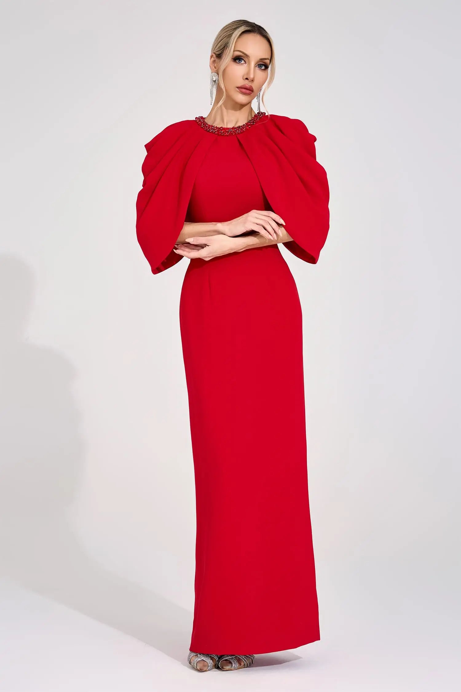 Neriah Red Bat Sleeve Maxi Dress