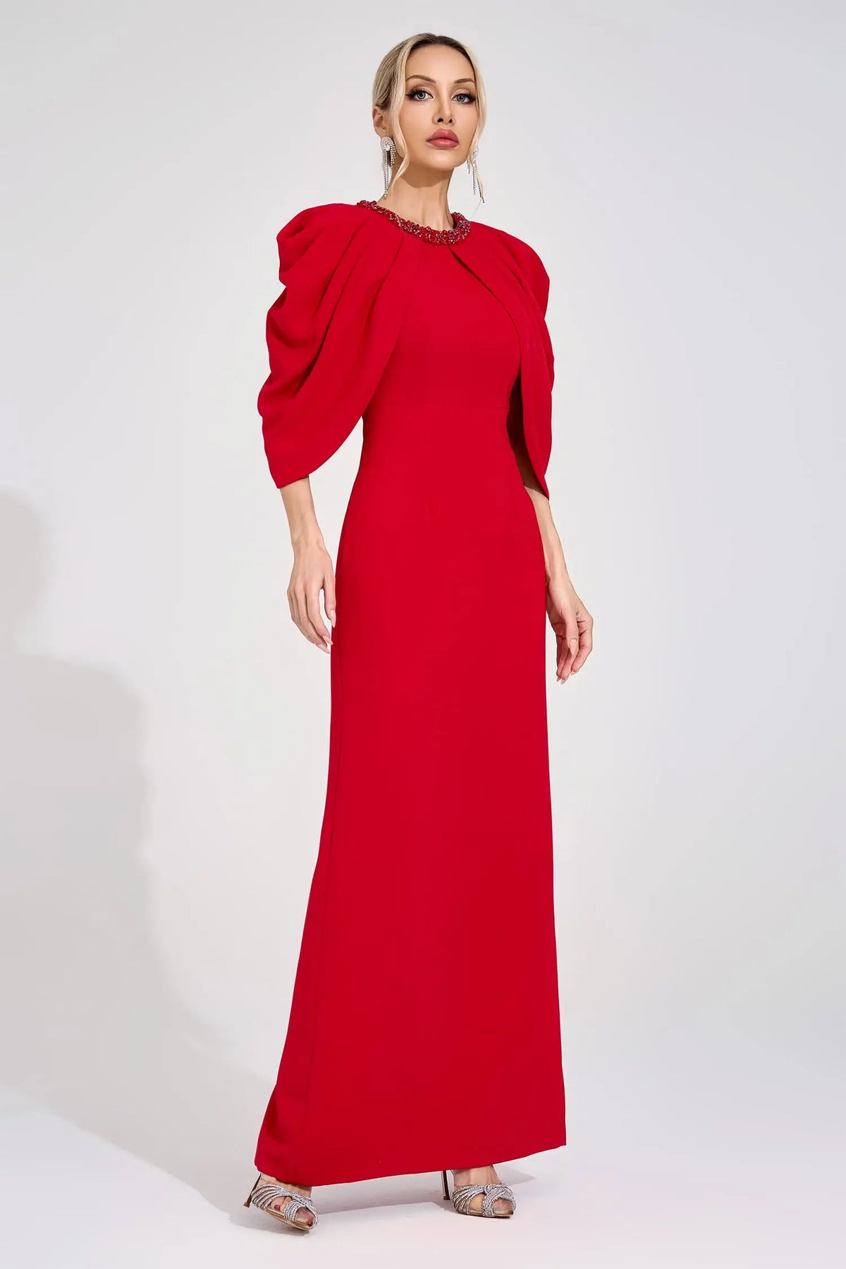 Neriah Red Bat Sleeve Maxi Dress