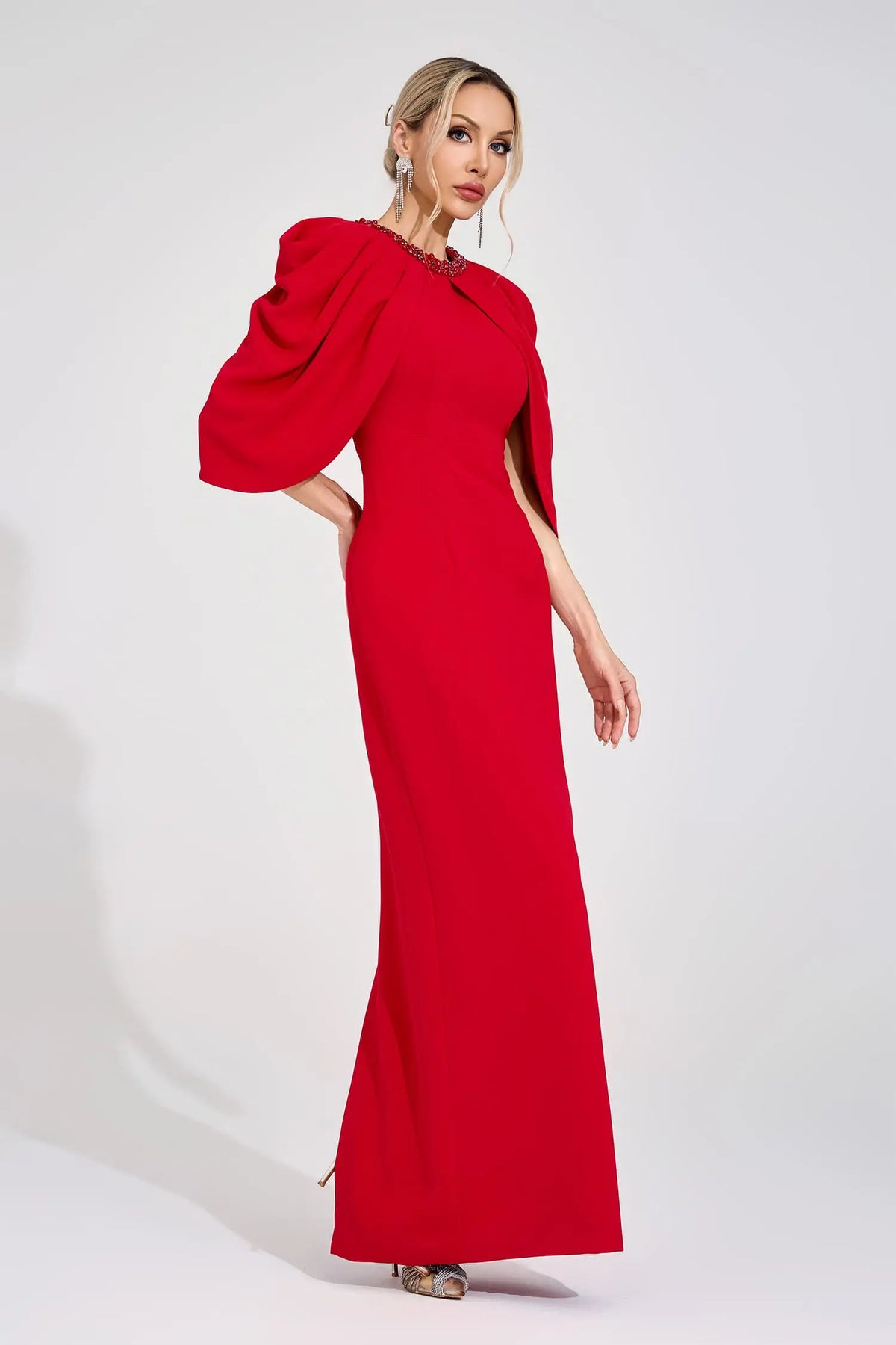 Neriah Red Bat Sleeve Maxi Dress