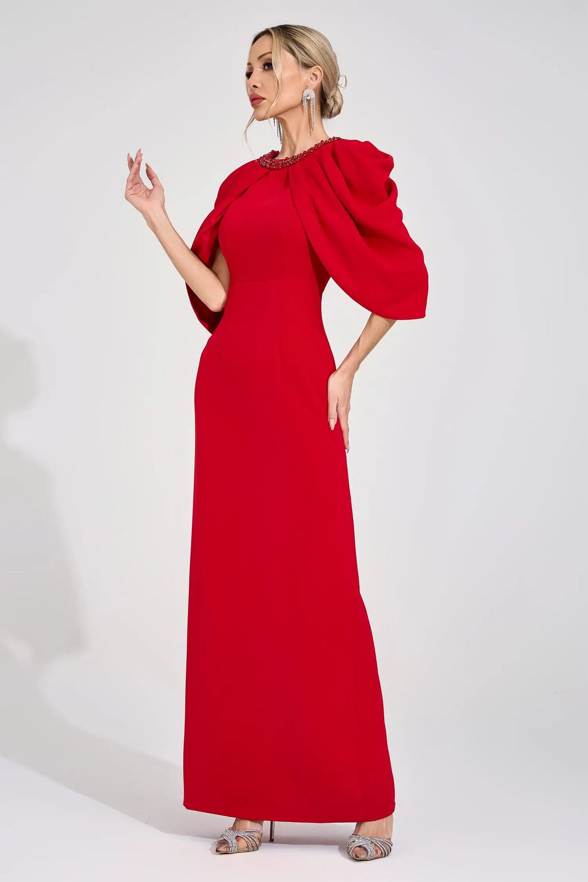 Neriah Red Bat Sleeve Maxi Dress