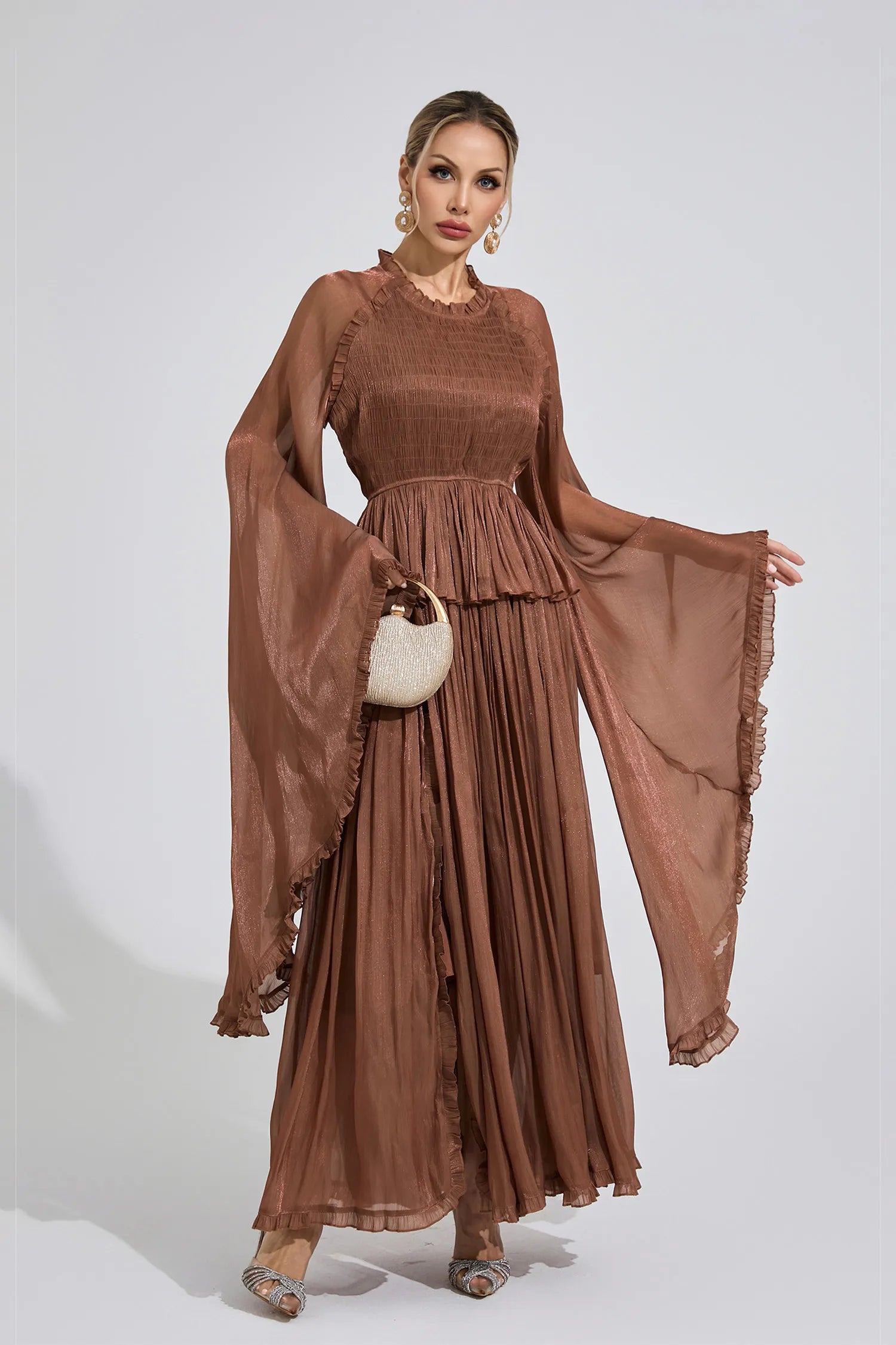 Synthe Brown Flounce Maxi Dress