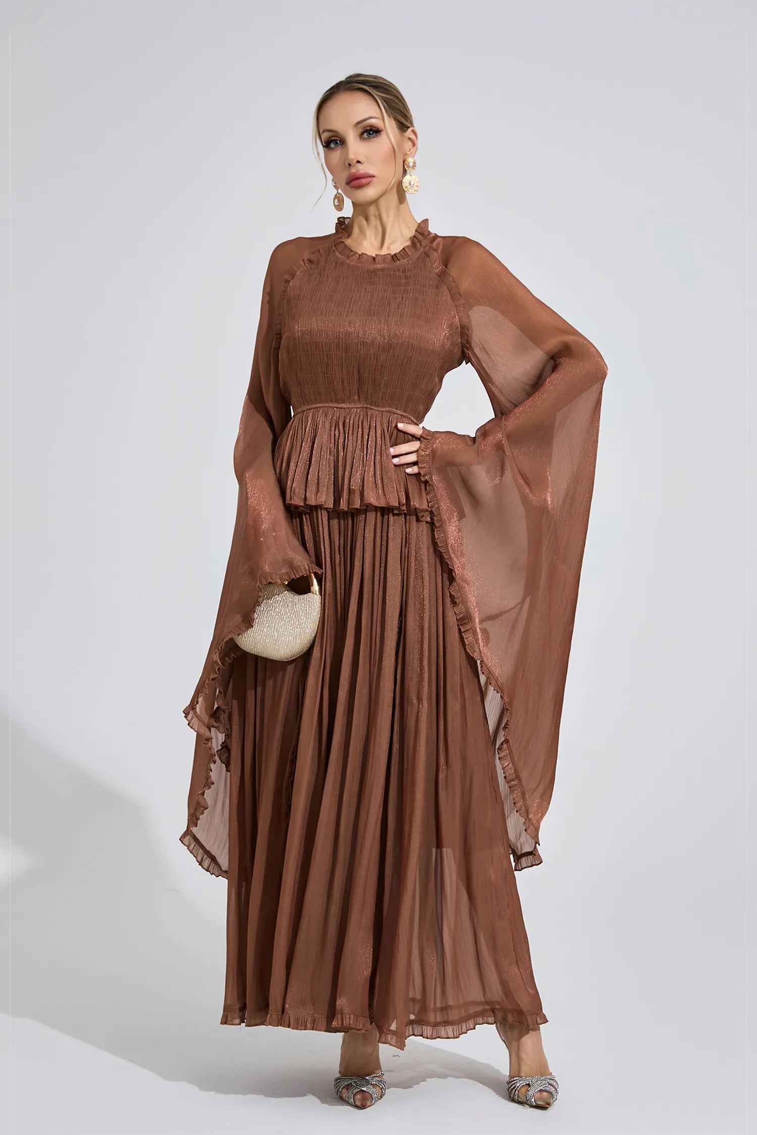 Synthe Brown Flounce Maxi Dress
