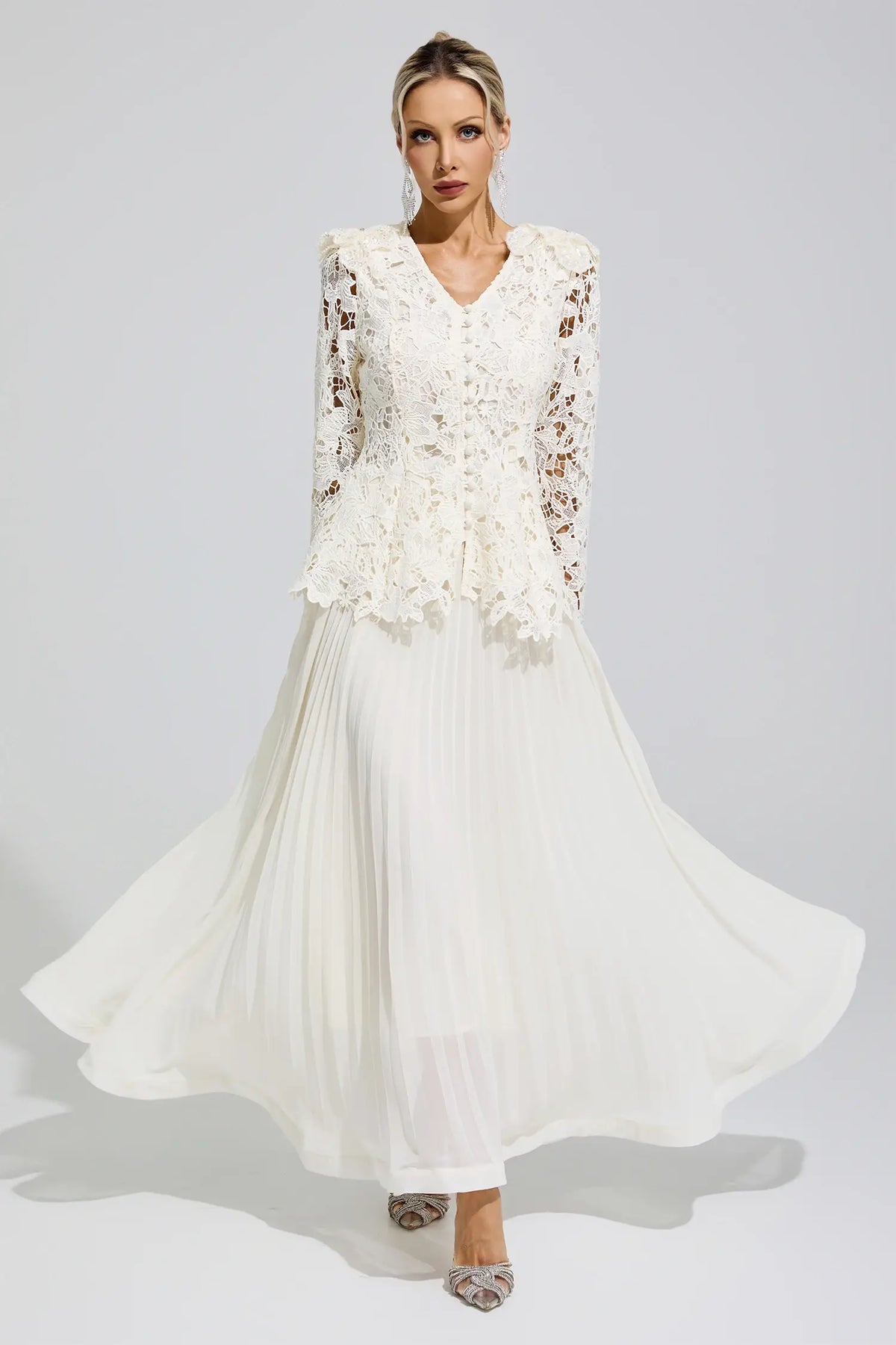 Christine White Lace Two Piece Set