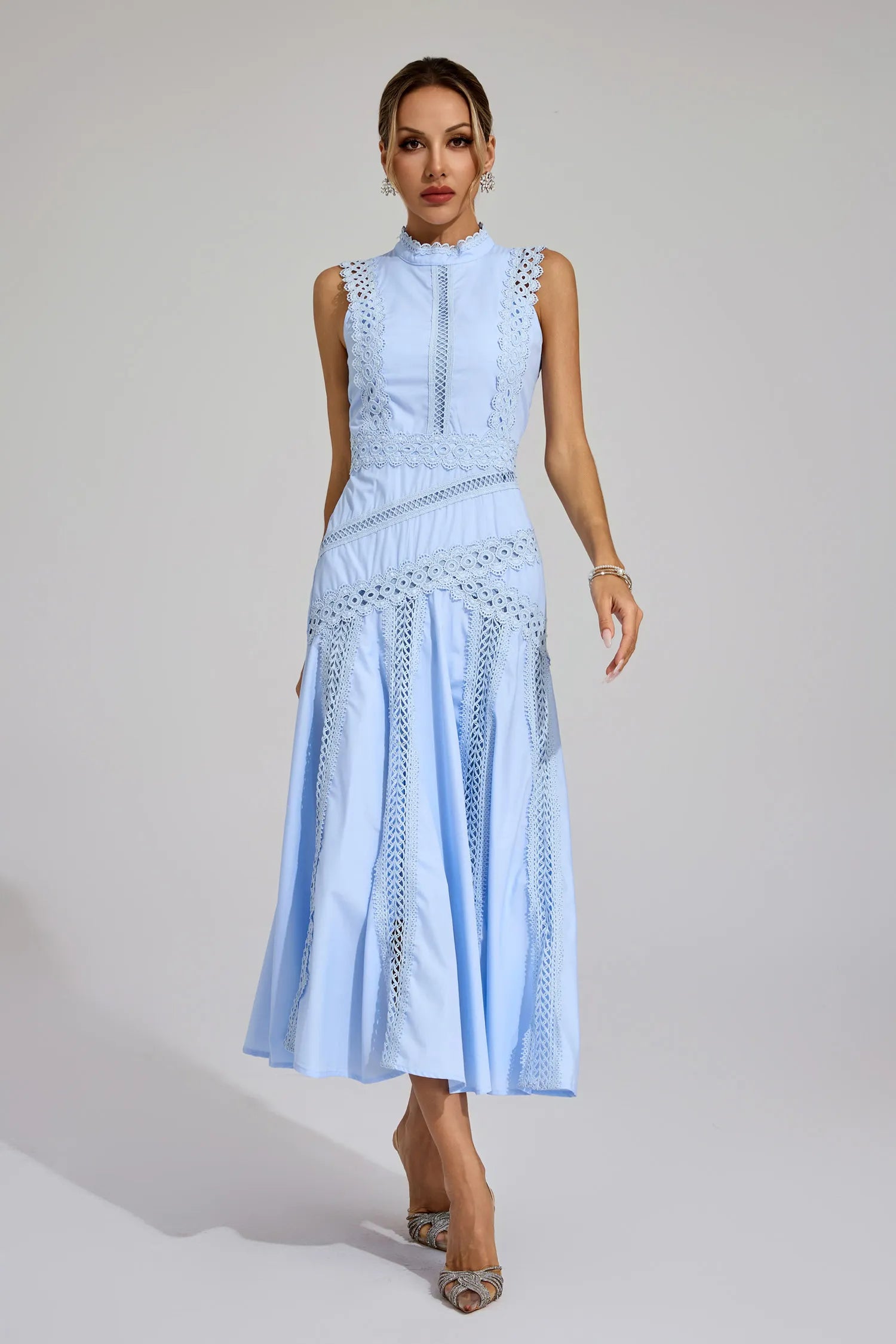 Alaska Blue Sleeveless Lace Maxi Dress
