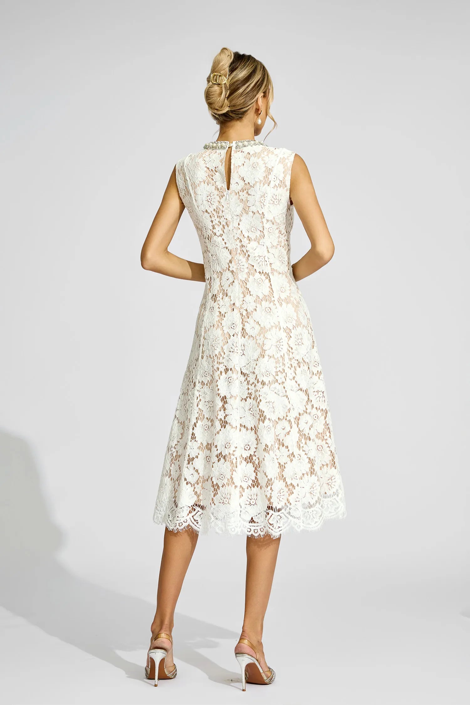 Amy White Lace Embellished Midi Dress
