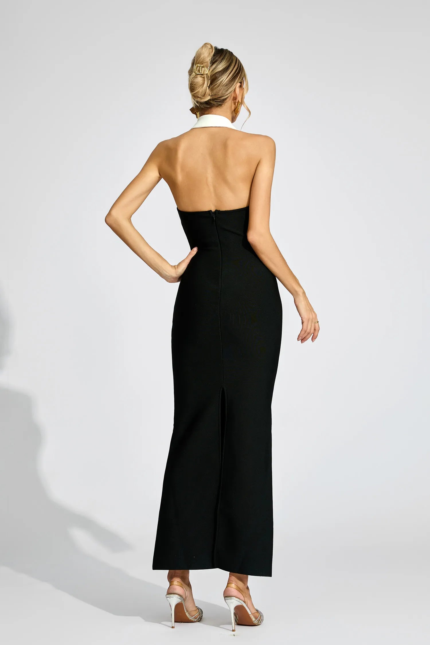 Glein Black Contrast Collar Bandage Maxi Dress