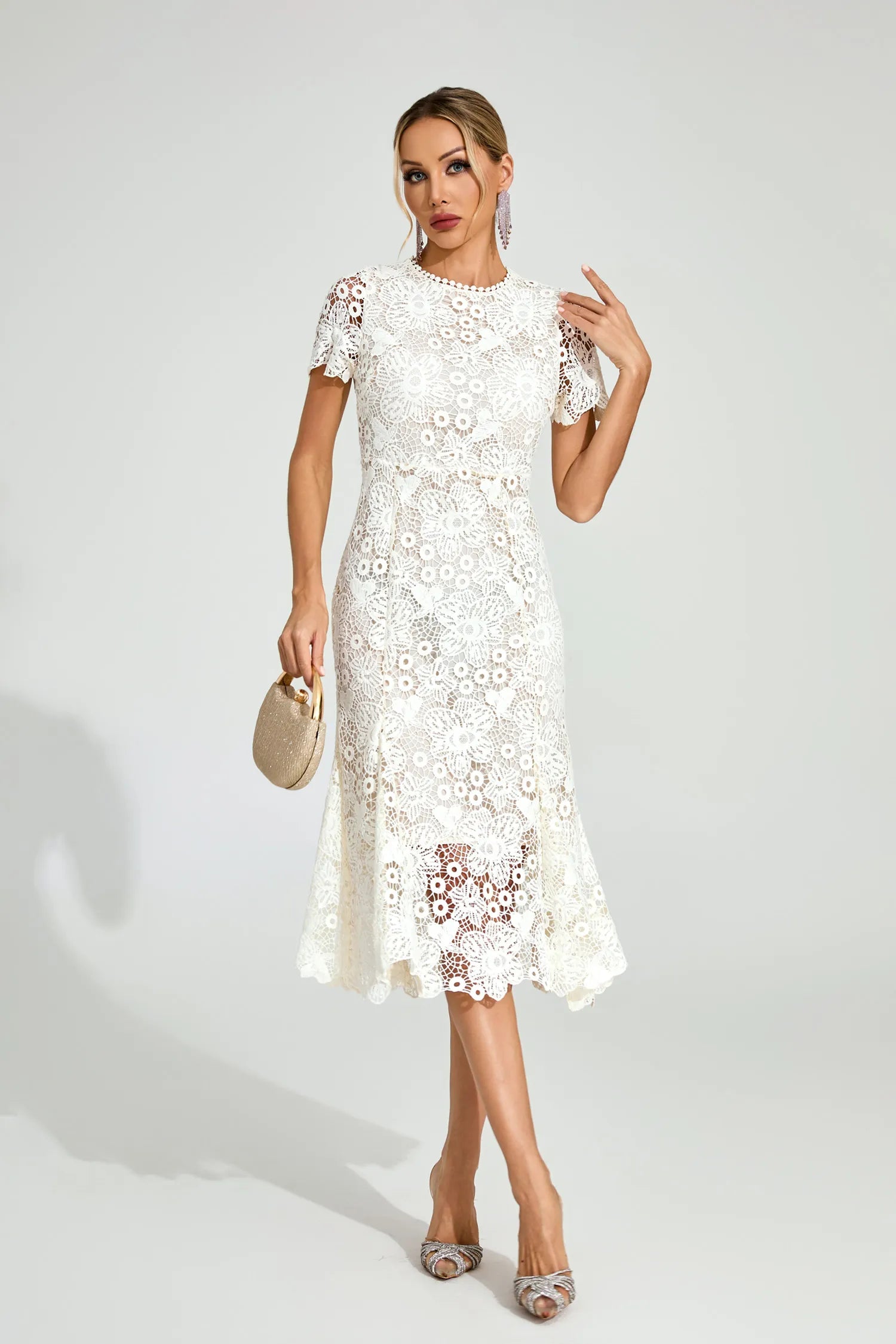 Erica White Lace Mermaid Midi Dress
