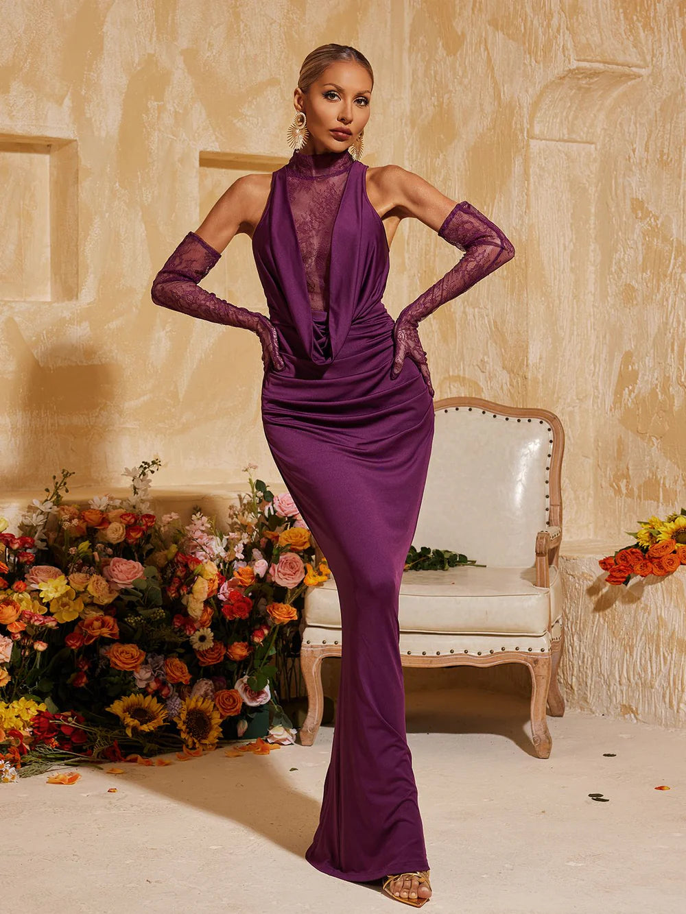 Heidi Halterneck Lace Maxi Dress