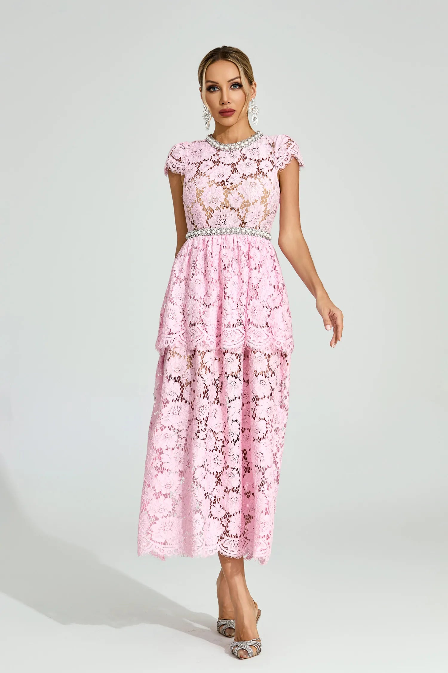 Lucia Pink Lace Maxi Dress