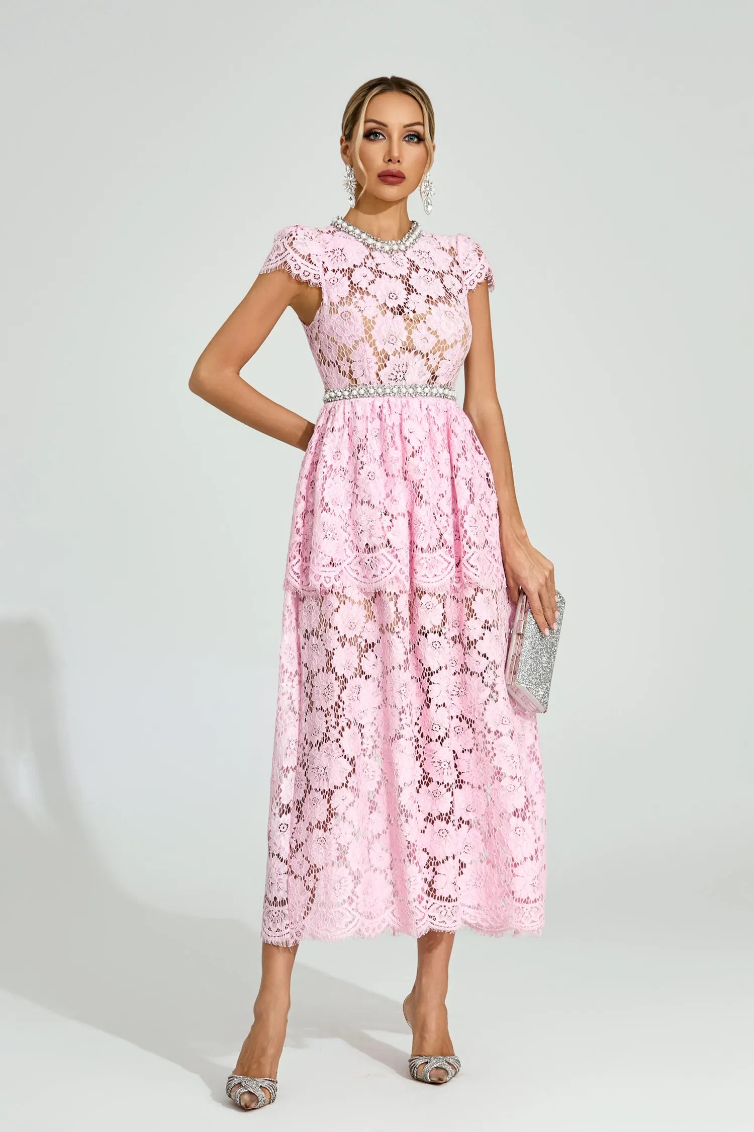 Lucia Pink Lace Maxi Dress