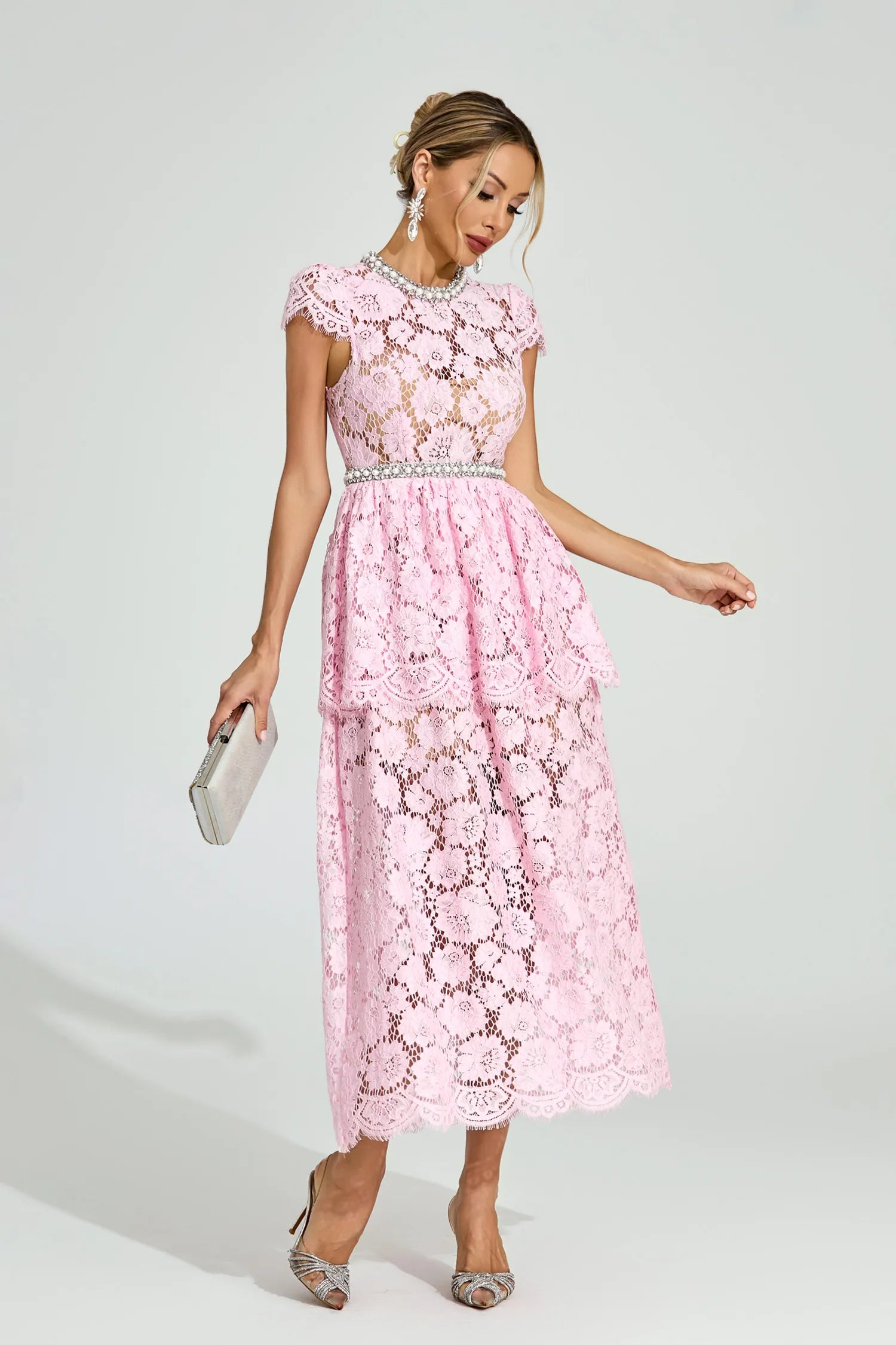 Lucia Pink Lace Maxi Dress