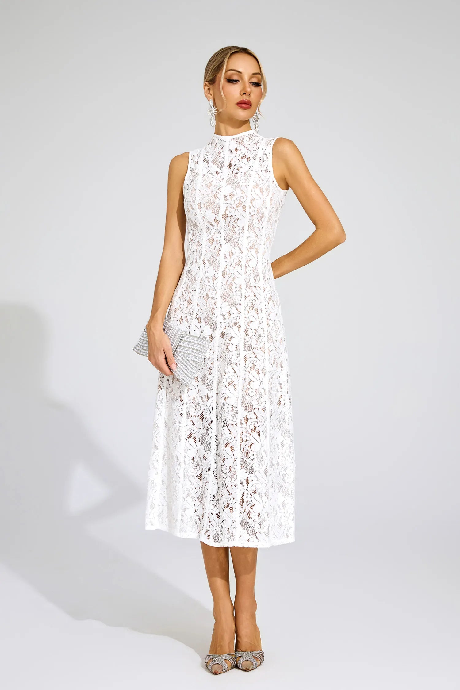 Delysia White Cut Out Sleeveless Midi Dress