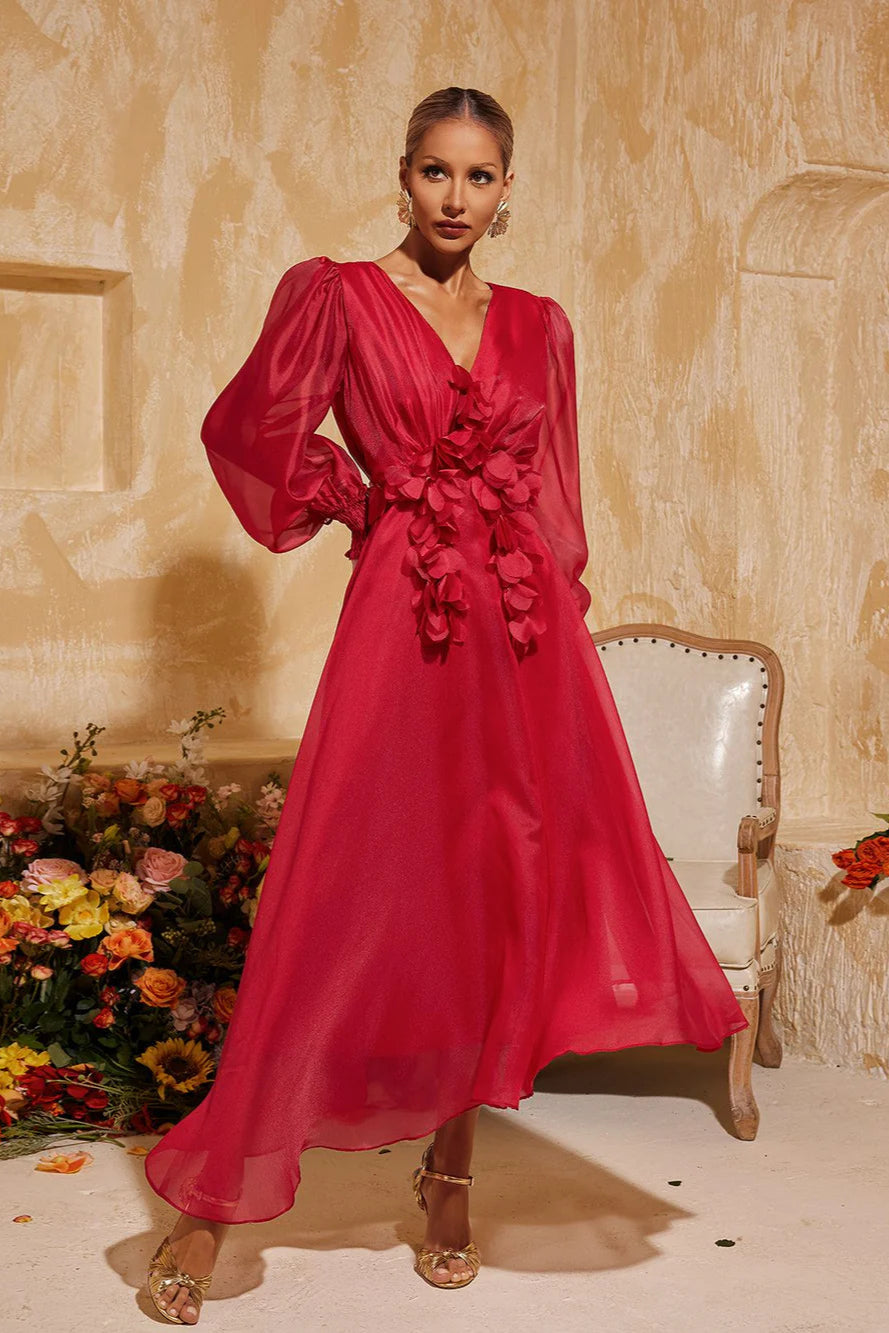 Léonie V Neck Fringe Midi Dress