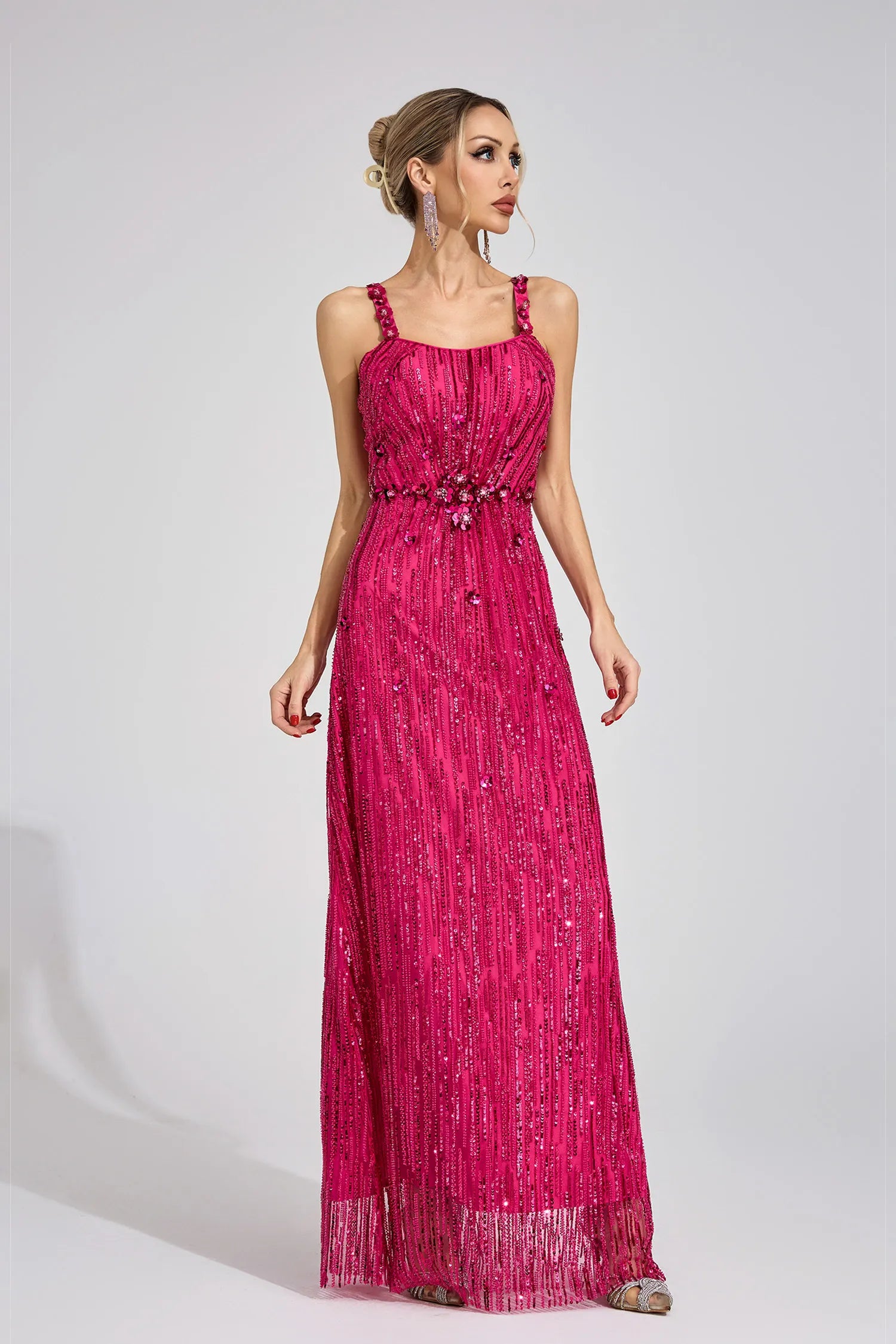 Solivane Pink Sequin Maxi Dress