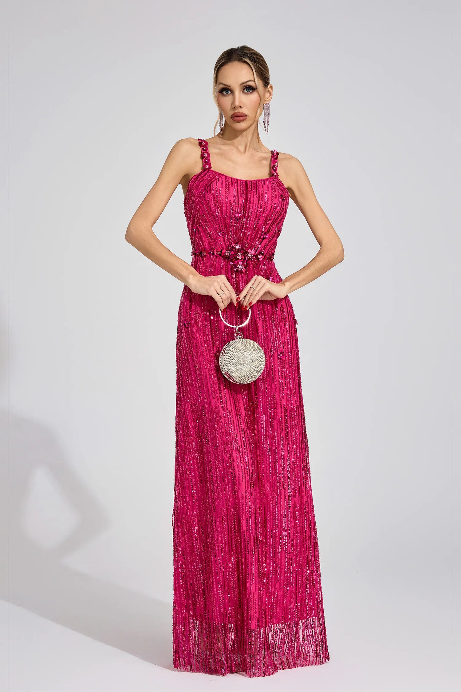 Solivane Pink Sequin Maxi Dress