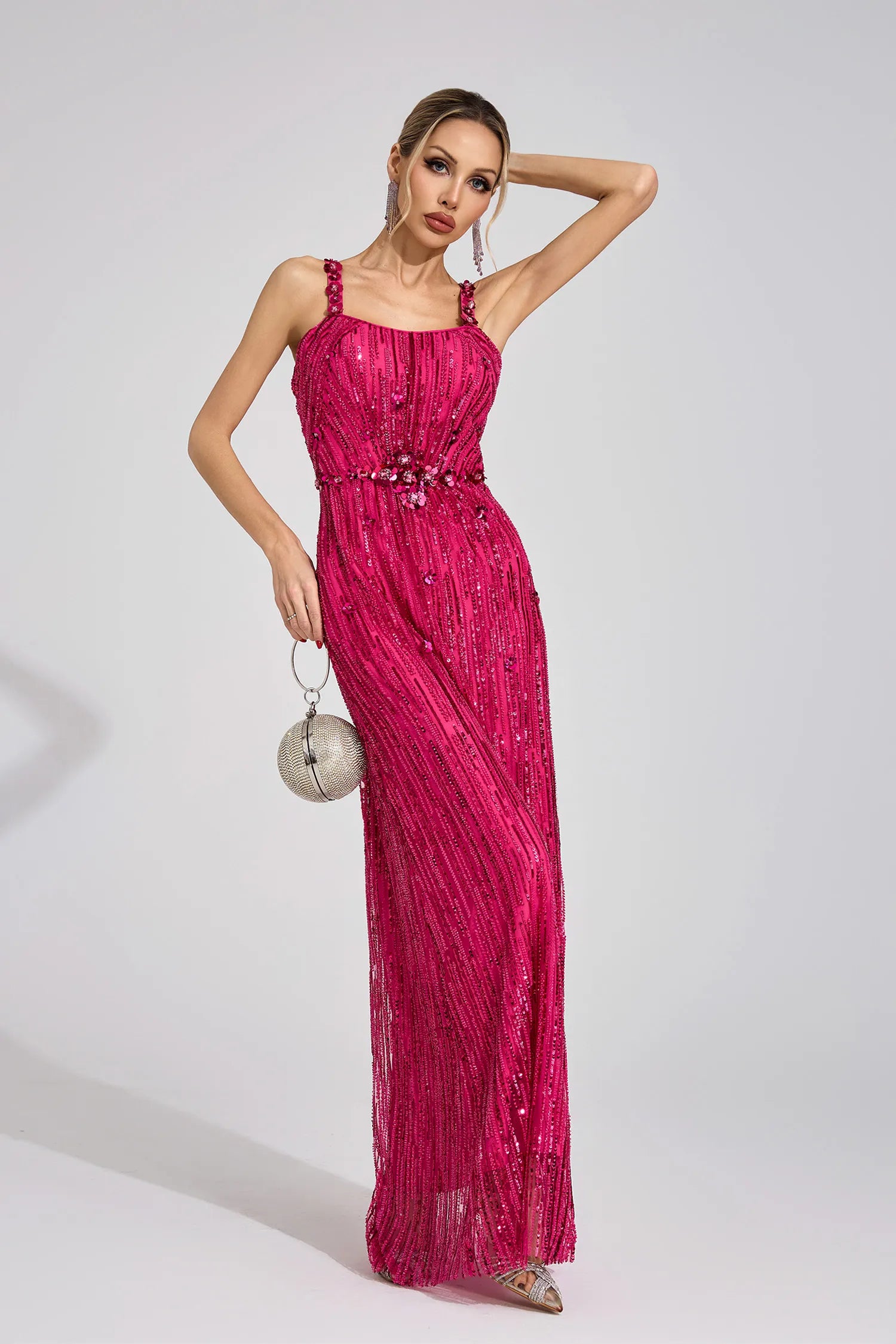 Solivane Pink Sequin Maxi Dress