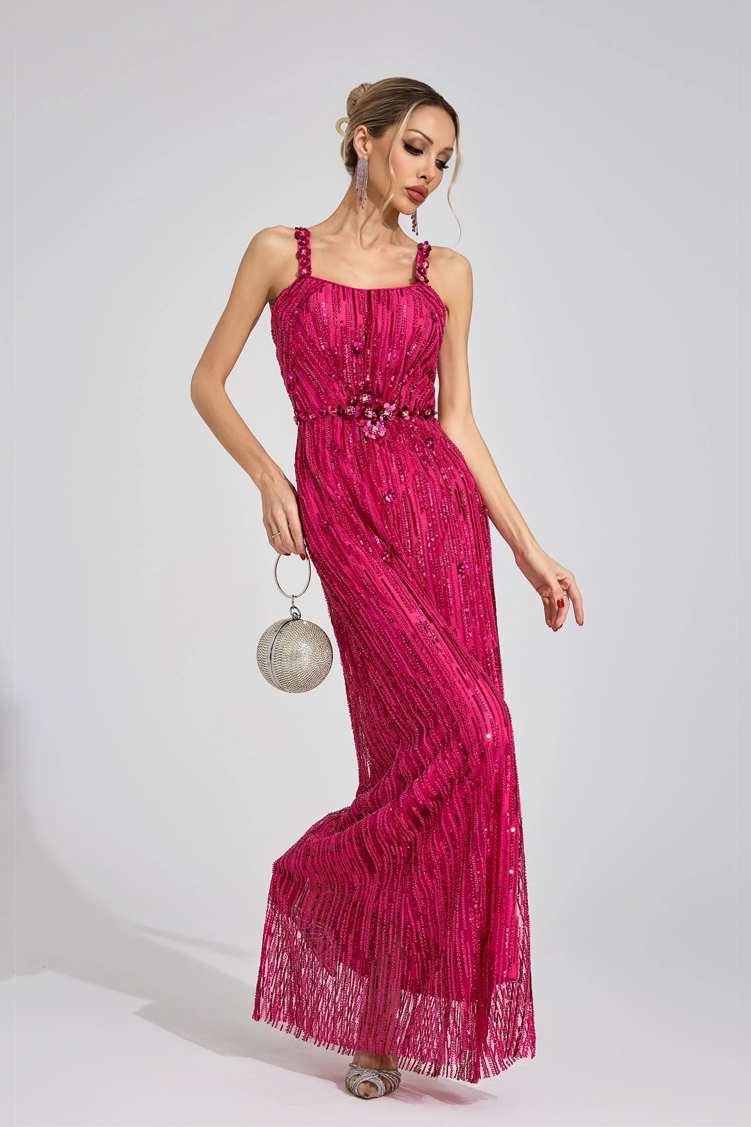 Solivane Pink Sequin Maxi Dress