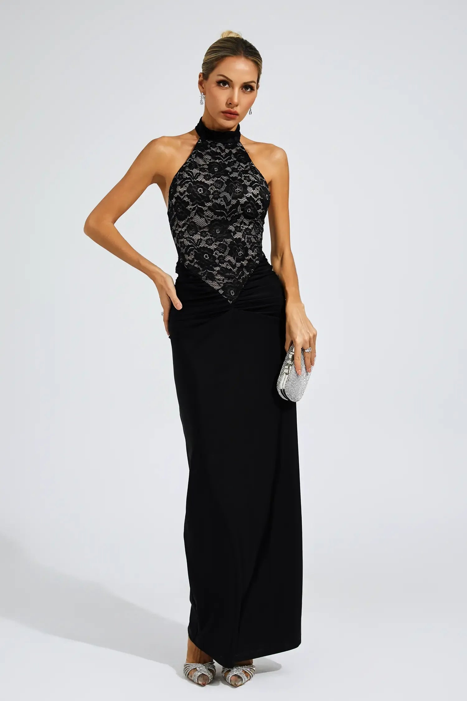 Noelani Black Lace Off Shoulder Maxi Dress