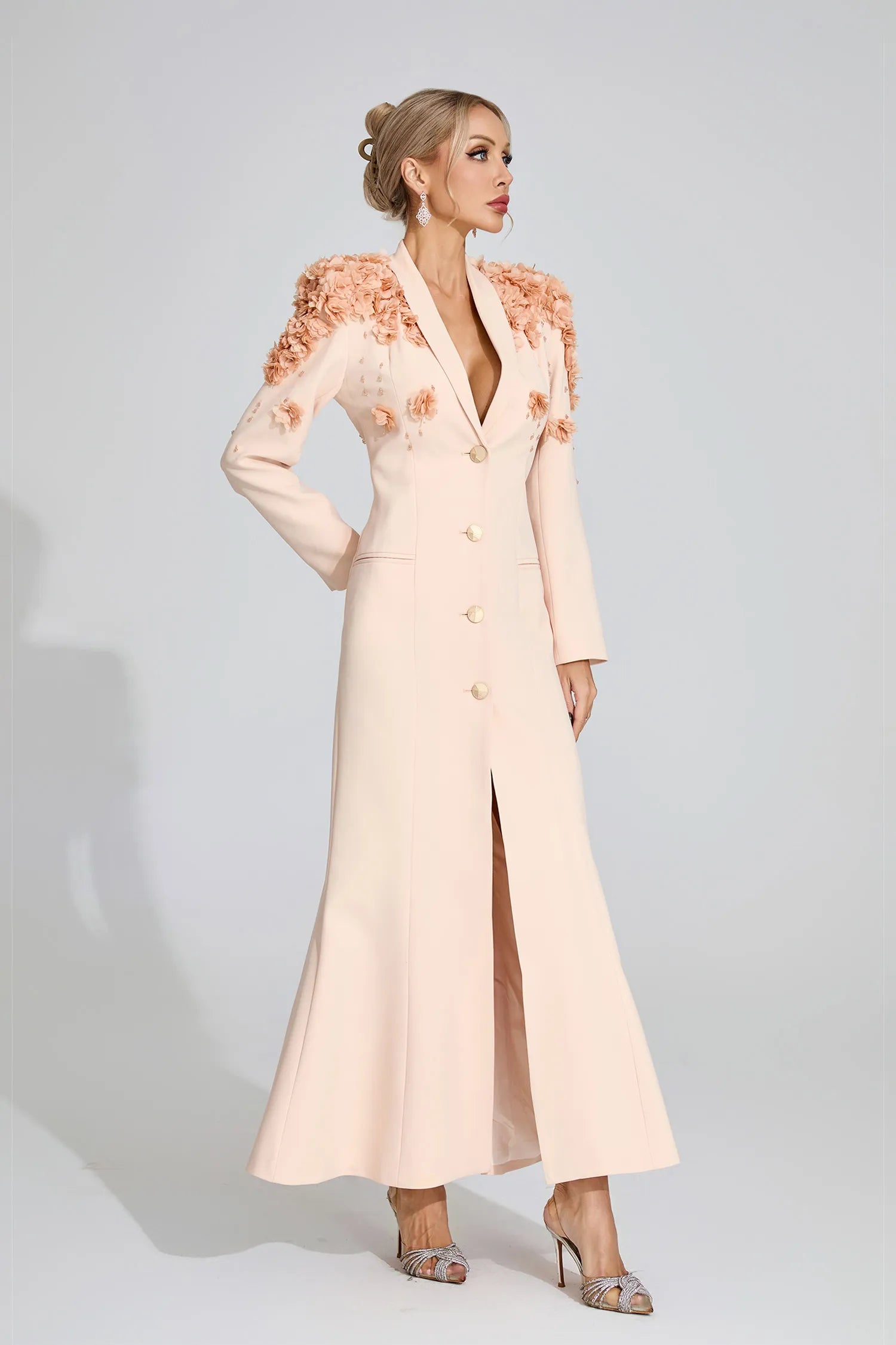 Amiel Beige Floral Maxi Dress