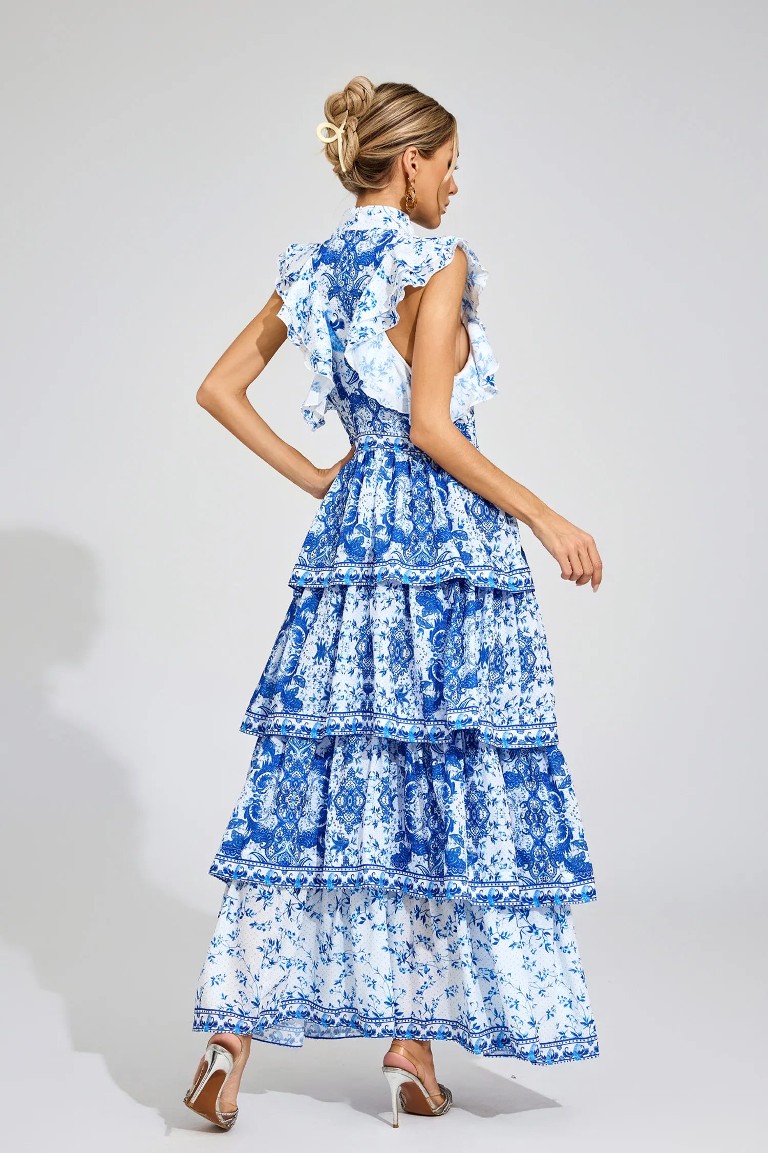 Avery Blue Ruched Maxi Dress