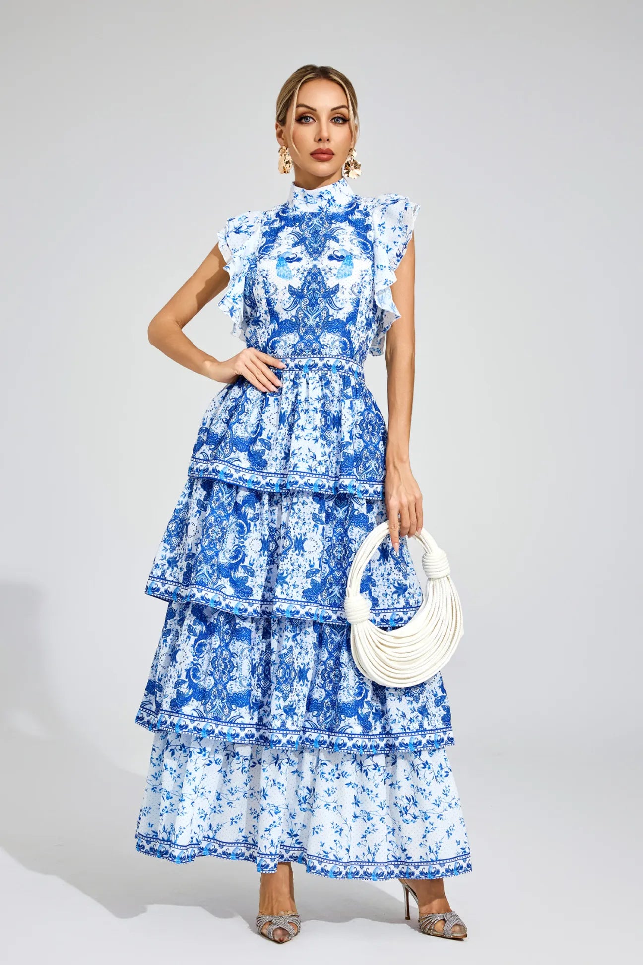 Avery Blue Ruched Maxi Dress