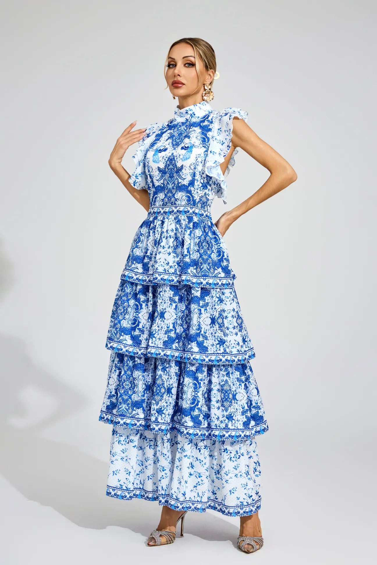 Avery Blue Ruched Maxi Dress