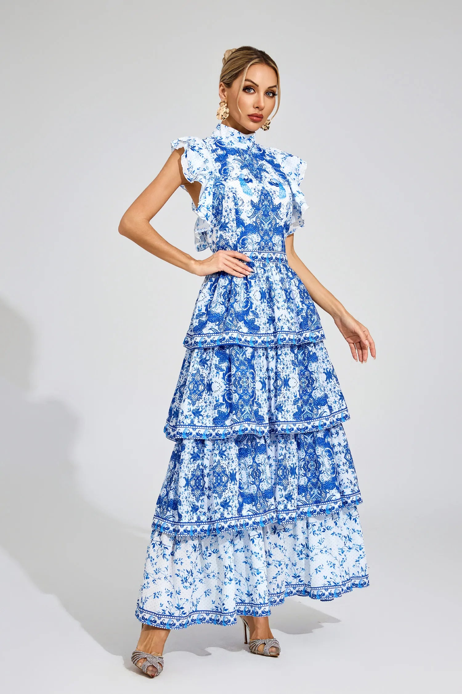 Avery Blue Ruched Maxi Dress