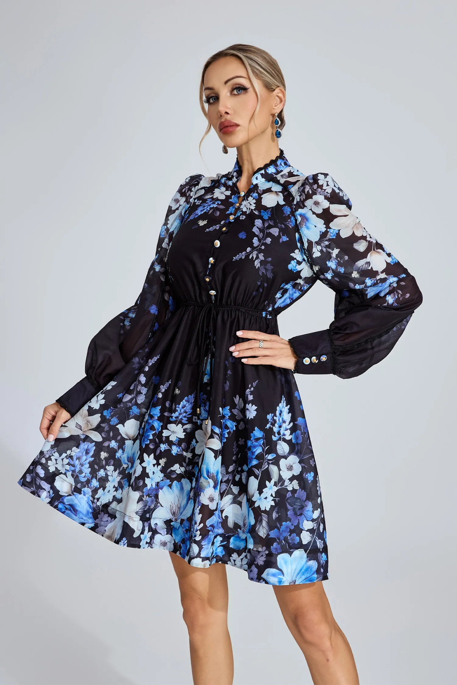 Mandy Black Floral Mini Dress