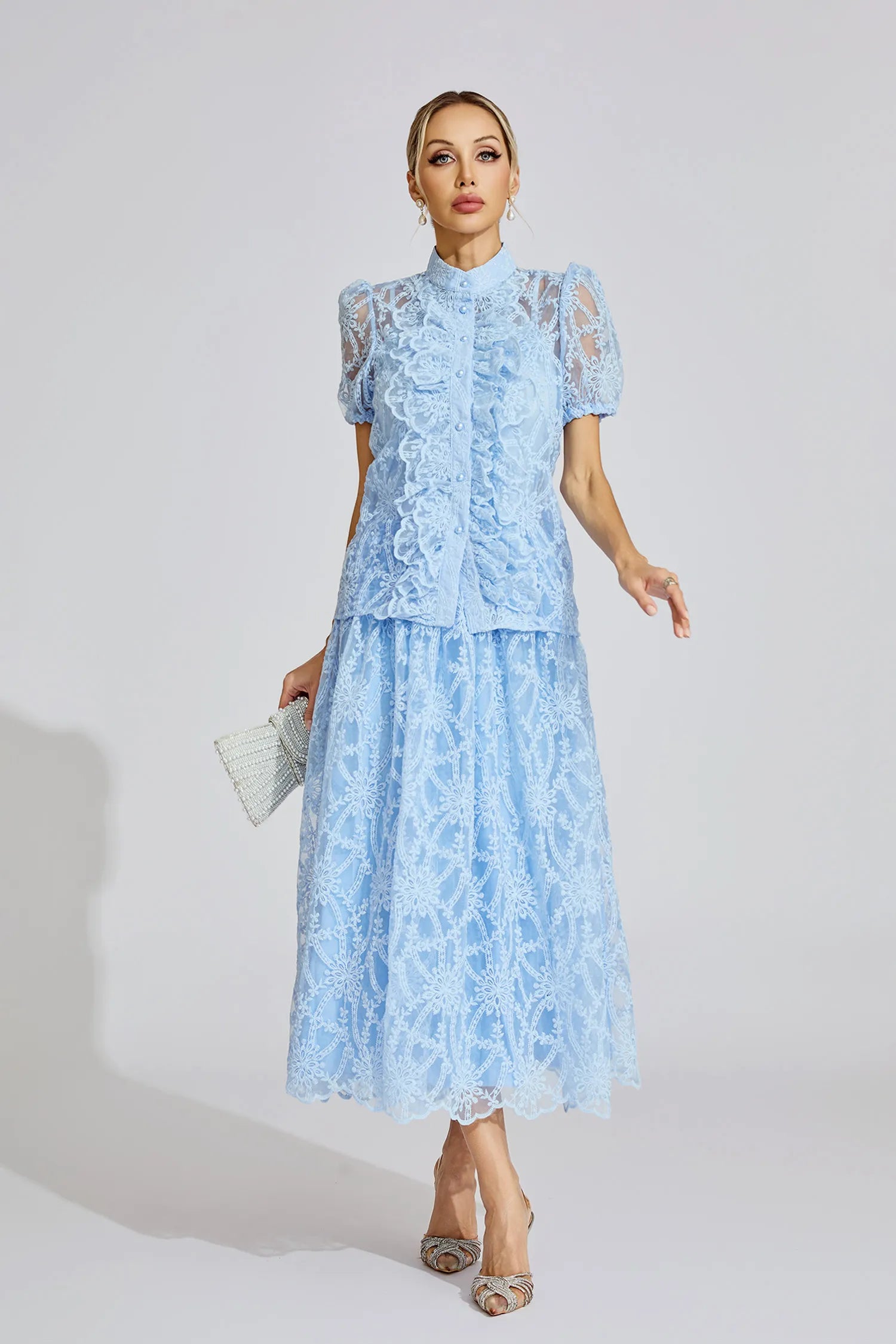 Caroline Blue Lace Two Piece Set