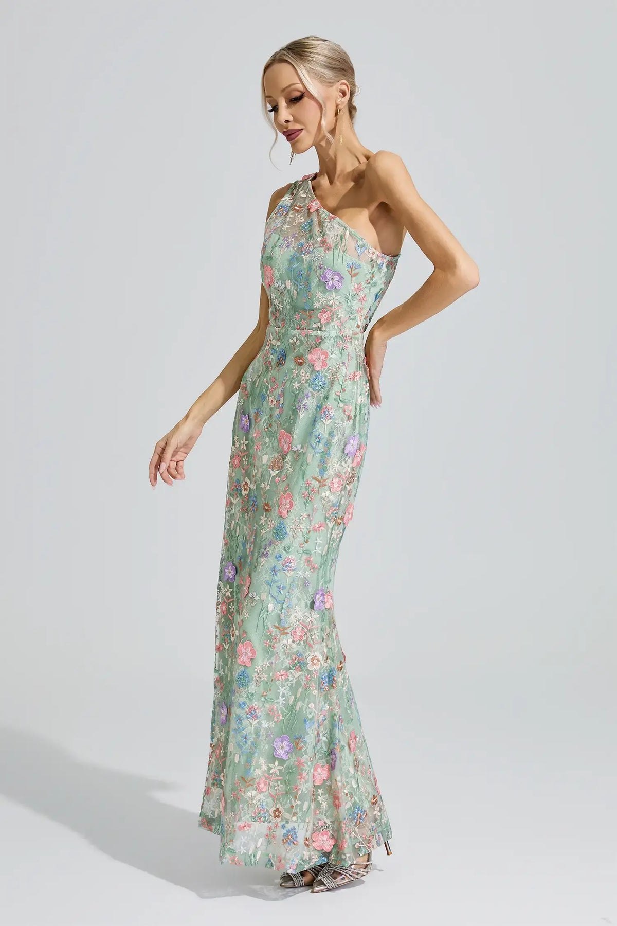 Severine Green Floral Embroidered Maxi Dress