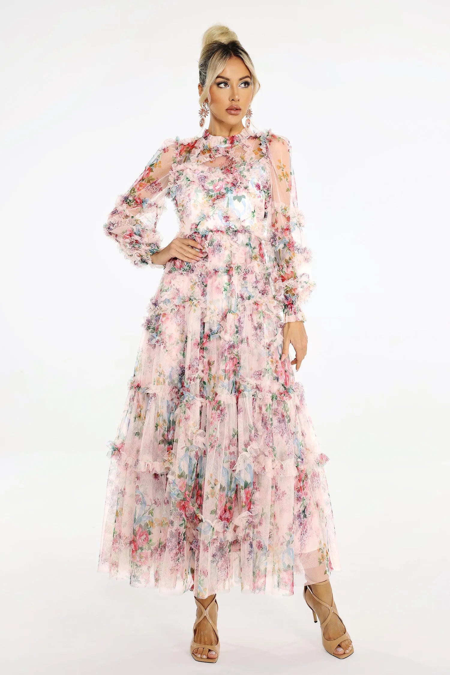 Winona Print Mesh Maxi Dress