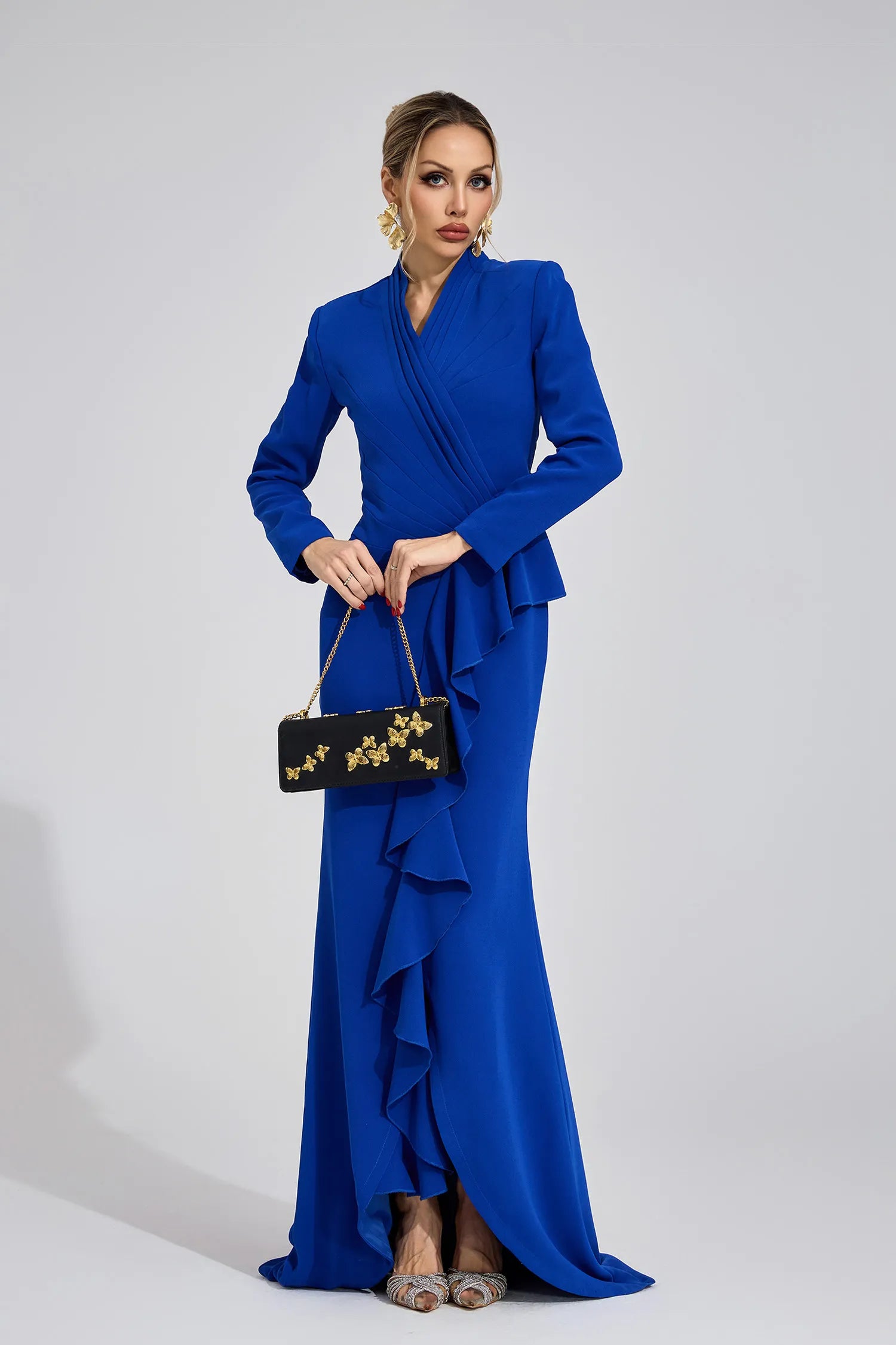 Renata Dark Blue Train Maxi Dress