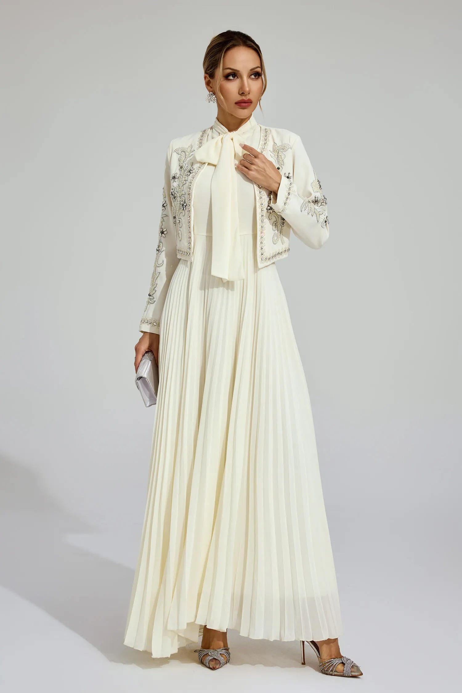 Vérène Embellished Pleated Gown Set