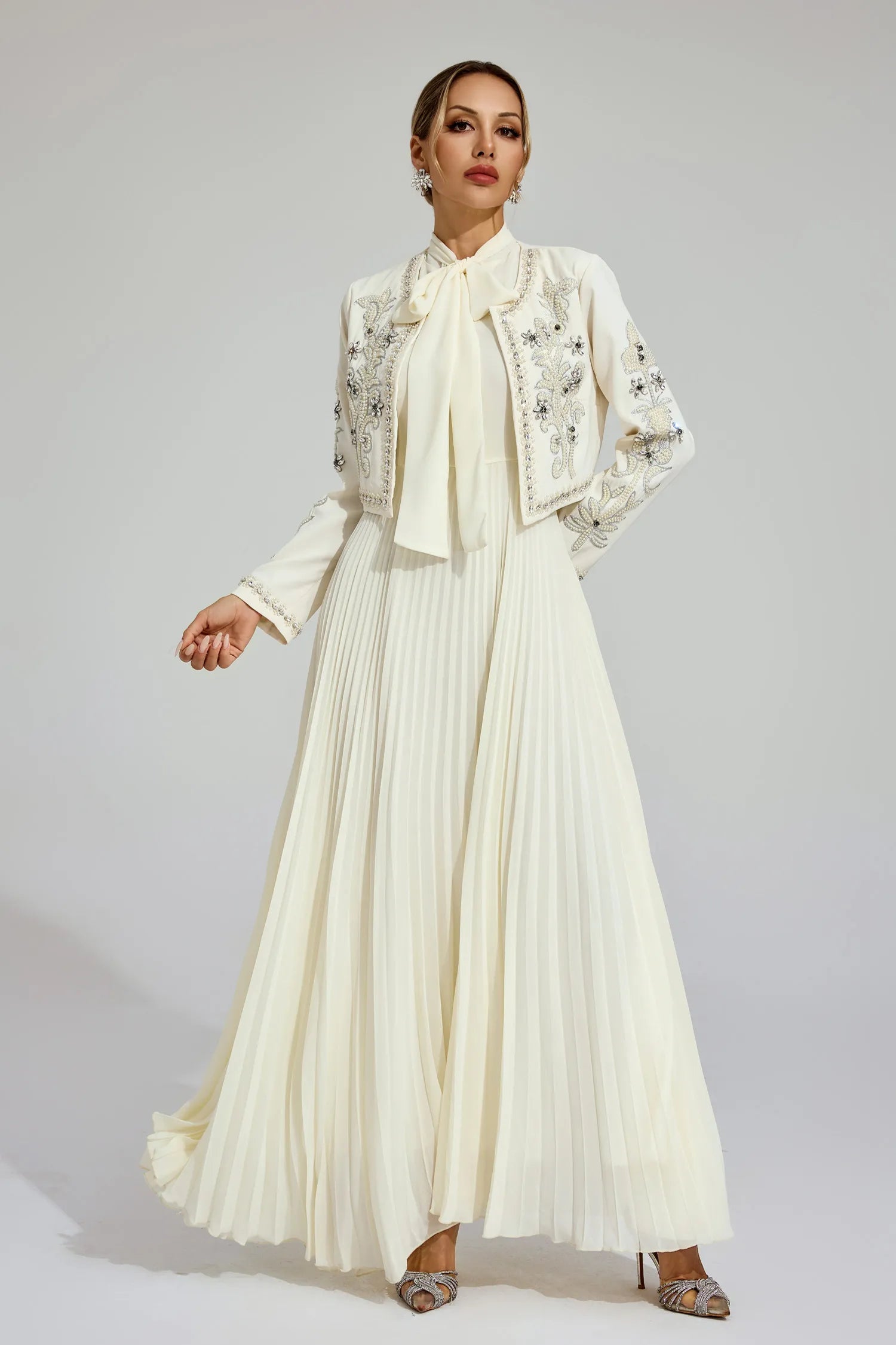 Vérène Embellished Pleated Gown Set