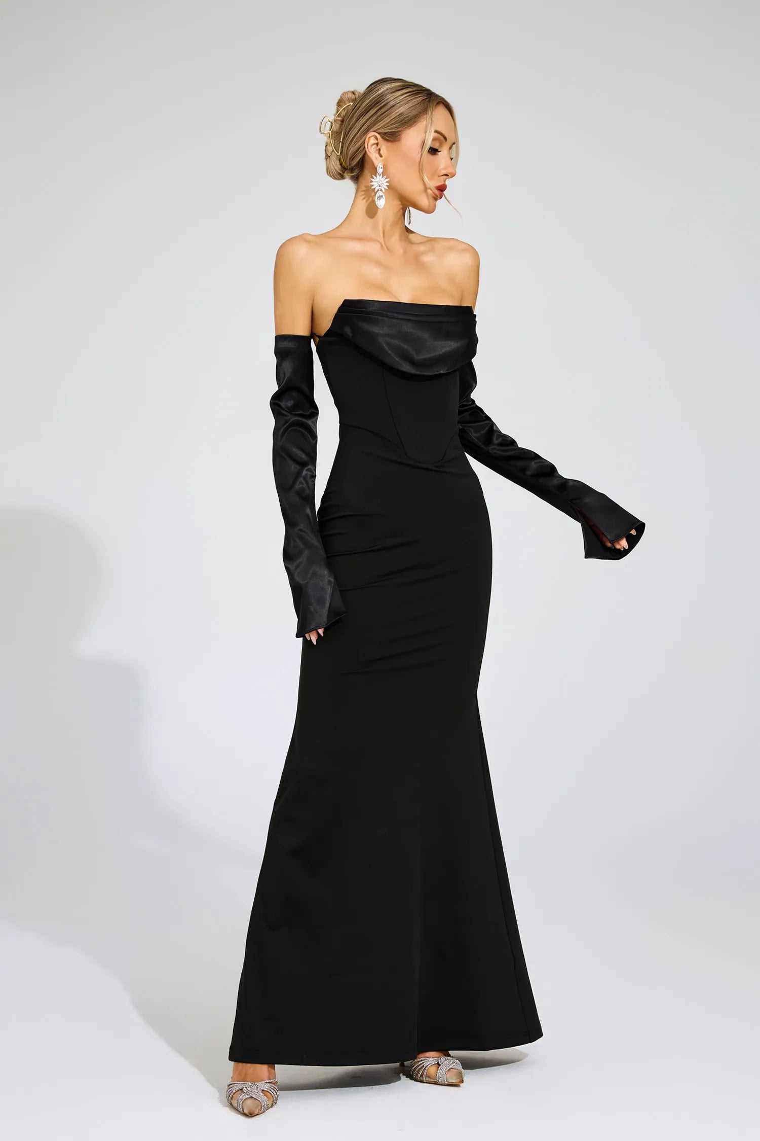 Sidonie Black Off Shoulder Bandage Maxi Dress