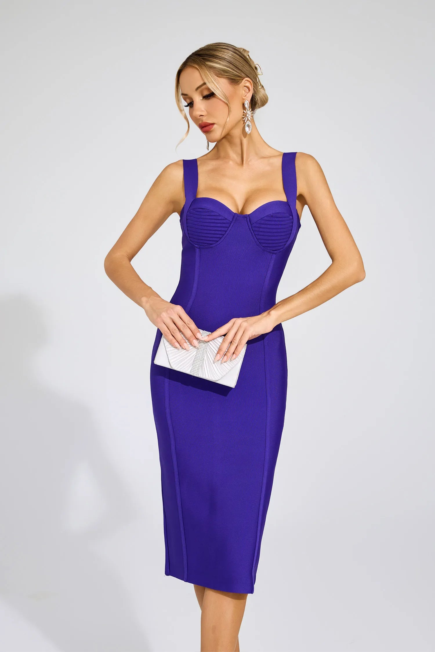 Roberte Purple Backless Bandage Midi Dress