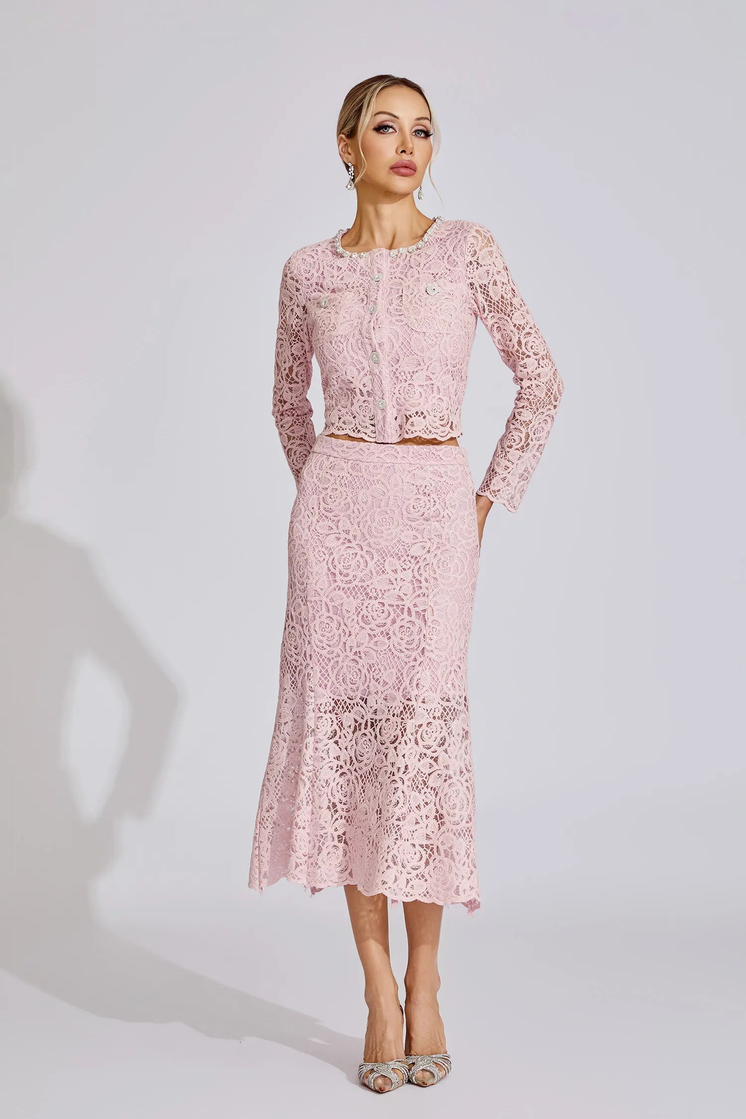 Renée Pink Diamond Embroidered Two-Piece Set